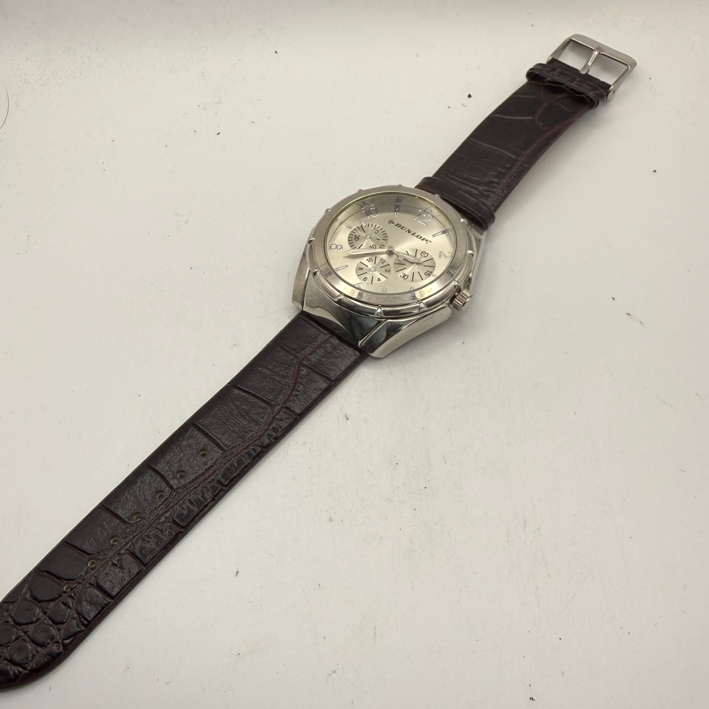 Dunlop Multi-Function Silver Dial Men's Watch Brown Leather Strap (Fully Tested and Working)- £10.00