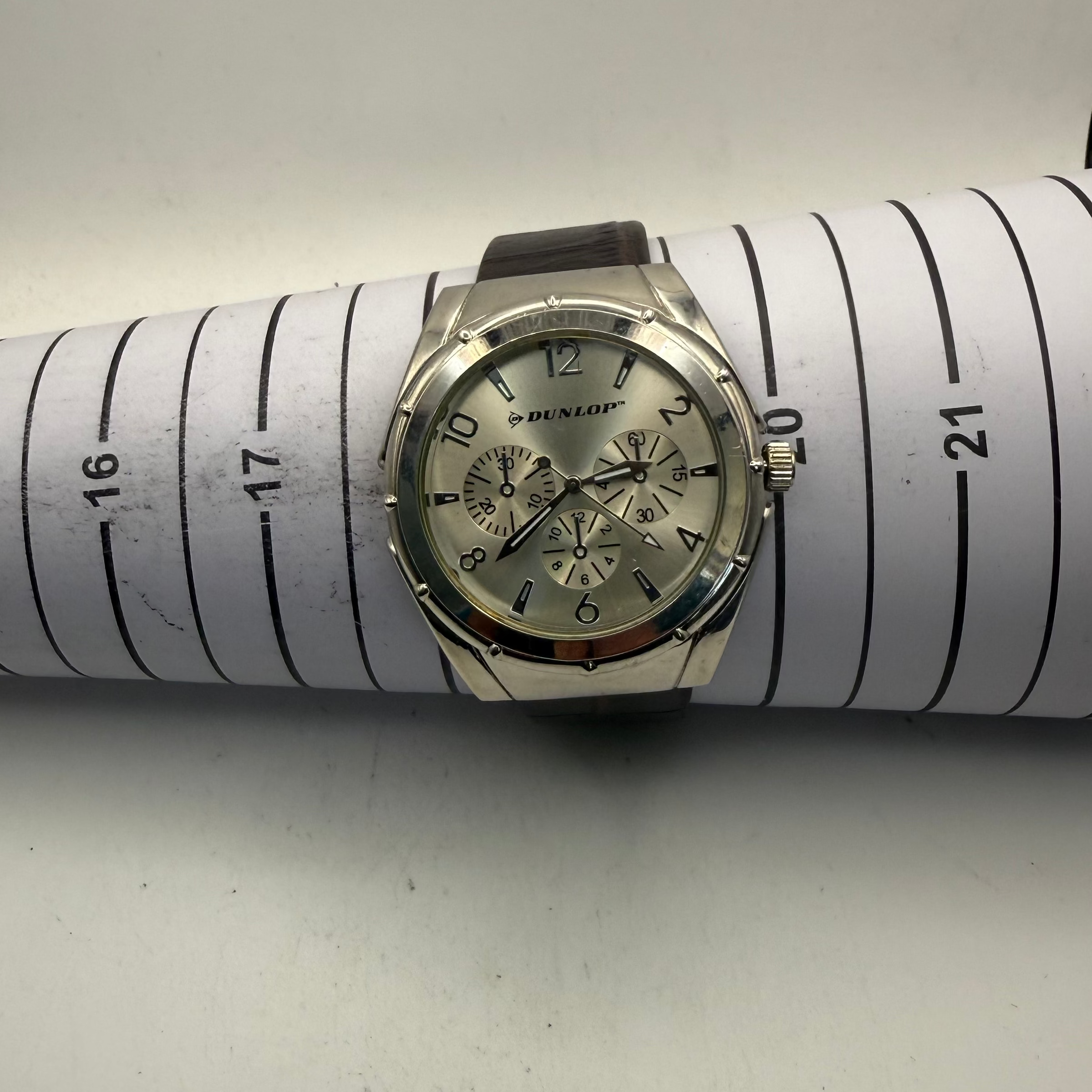 Dunlop Multi-Function Silver Dial Men's Watch Brown Leather Strap (Fully Tested and Working)- £10.00