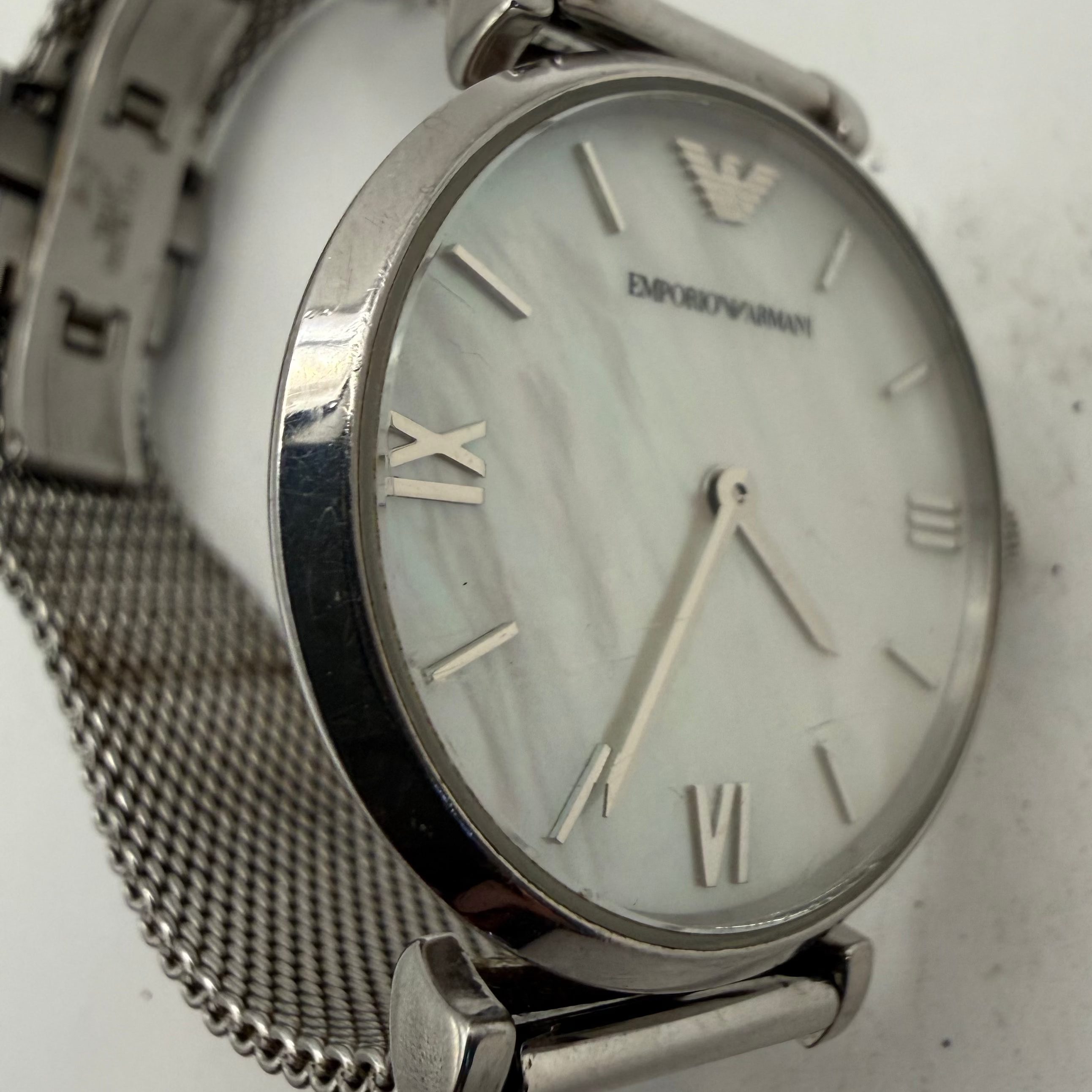 Emporio Armani AR1955 Ladies Mother of Pearl Dial Mesh Bracelet Watch (Fully Tested and Working- £40.00