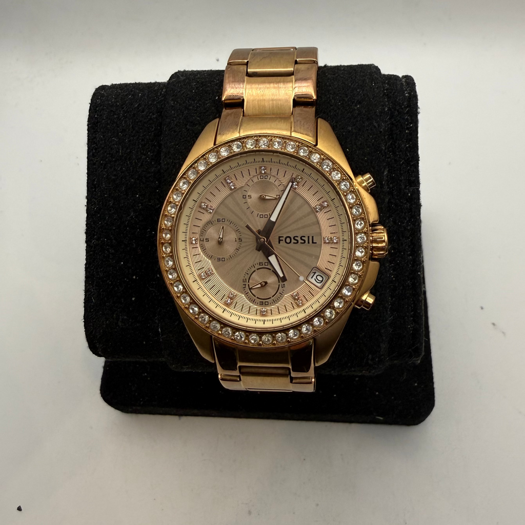 Fossil Rose Gold Chronograph Crystal Bezel Ladies Watch ES3837 (Fully Tested and Working)- £40.00