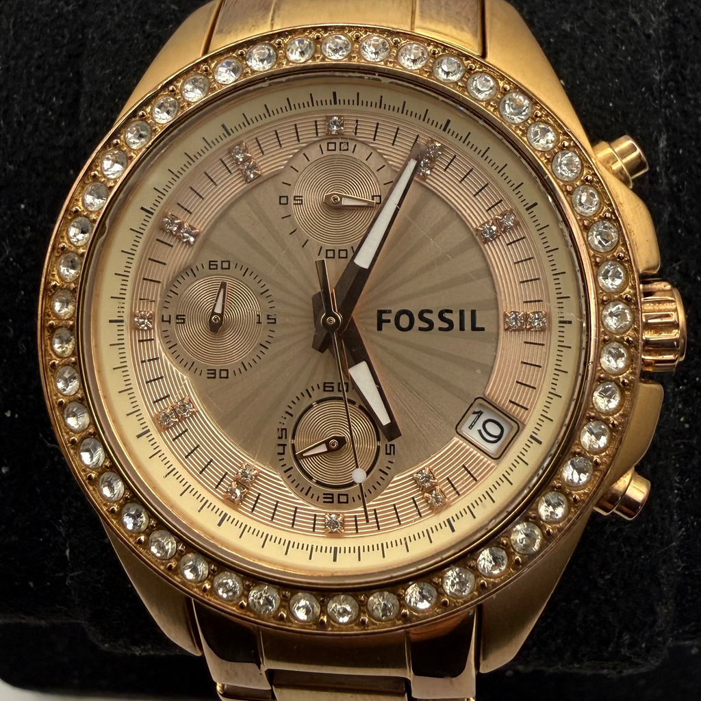 Fossil Rose Gold Chronograph Crystal Bezel Ladies Watch ES3837 (Fully Tested and Working)- £40.00