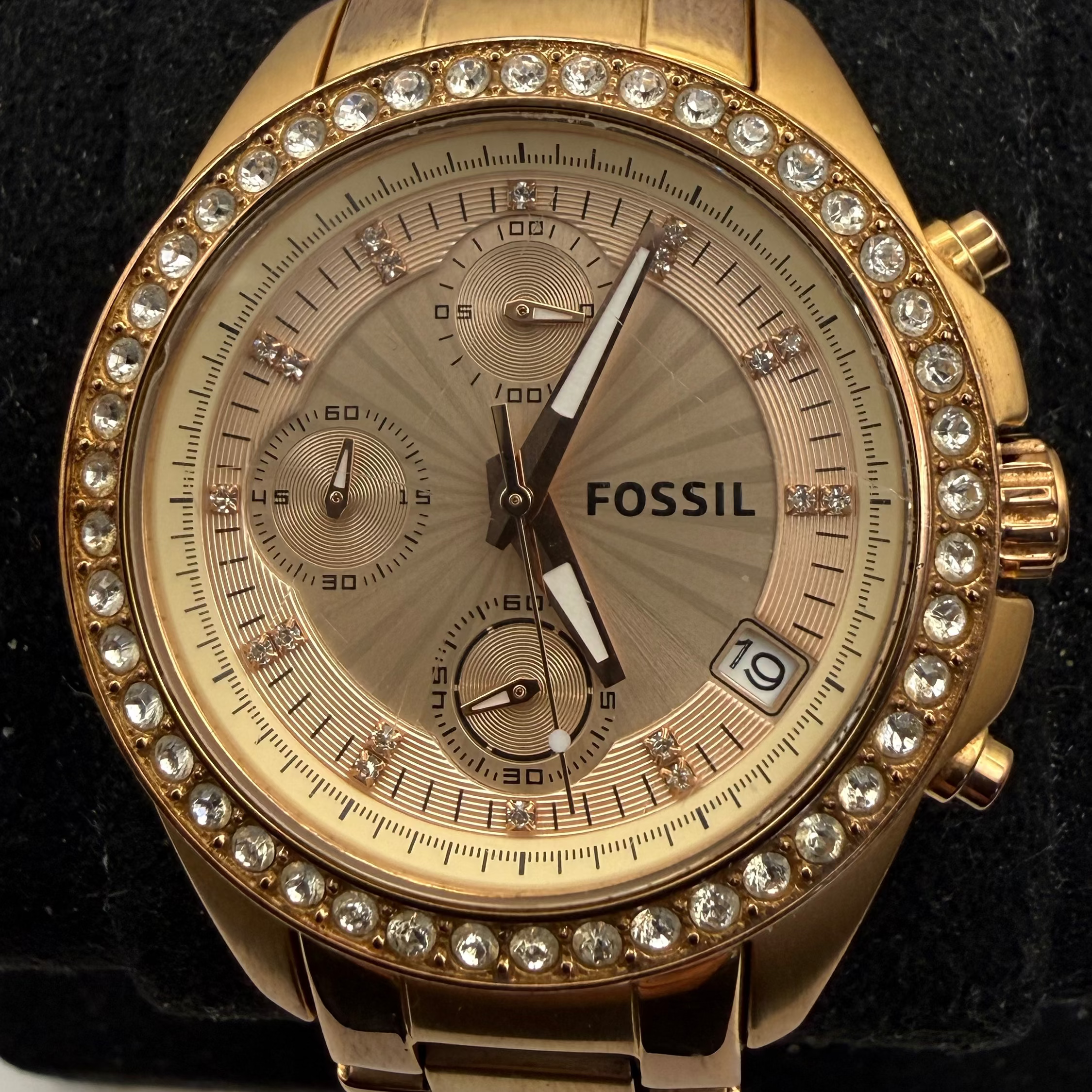 Fossil Rose Gold Chronograph Crystal Bezel Ladies Watch ES3837 (Fully Tested and Working)- £40.00
