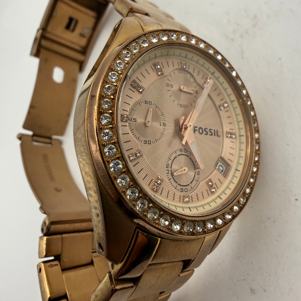 Fossil Rose Gold Chronograph Crystal Bezel Ladies Watch ES3837 (Fully Tested and Working)- £40.00