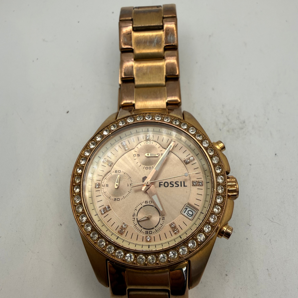 Fossil Rose Gold Chronograph Crystal Bezel Ladies Watch ES3837 (Fully Tested and Working)- £40.00