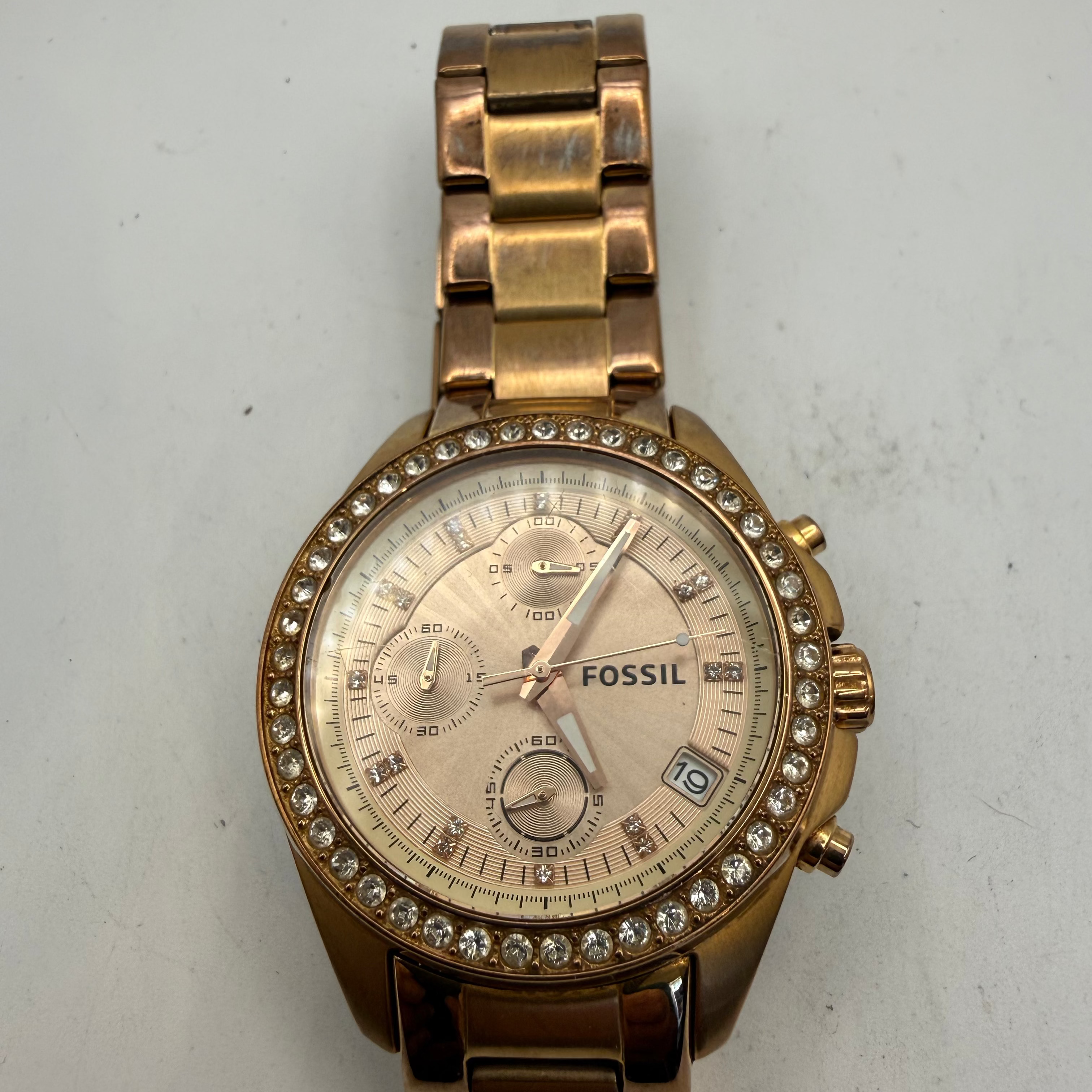 Fossil Rose Gold Chronograph Crystal Bezel Ladies Watch ES3837 (Fully Tested and Working)- £40.00
