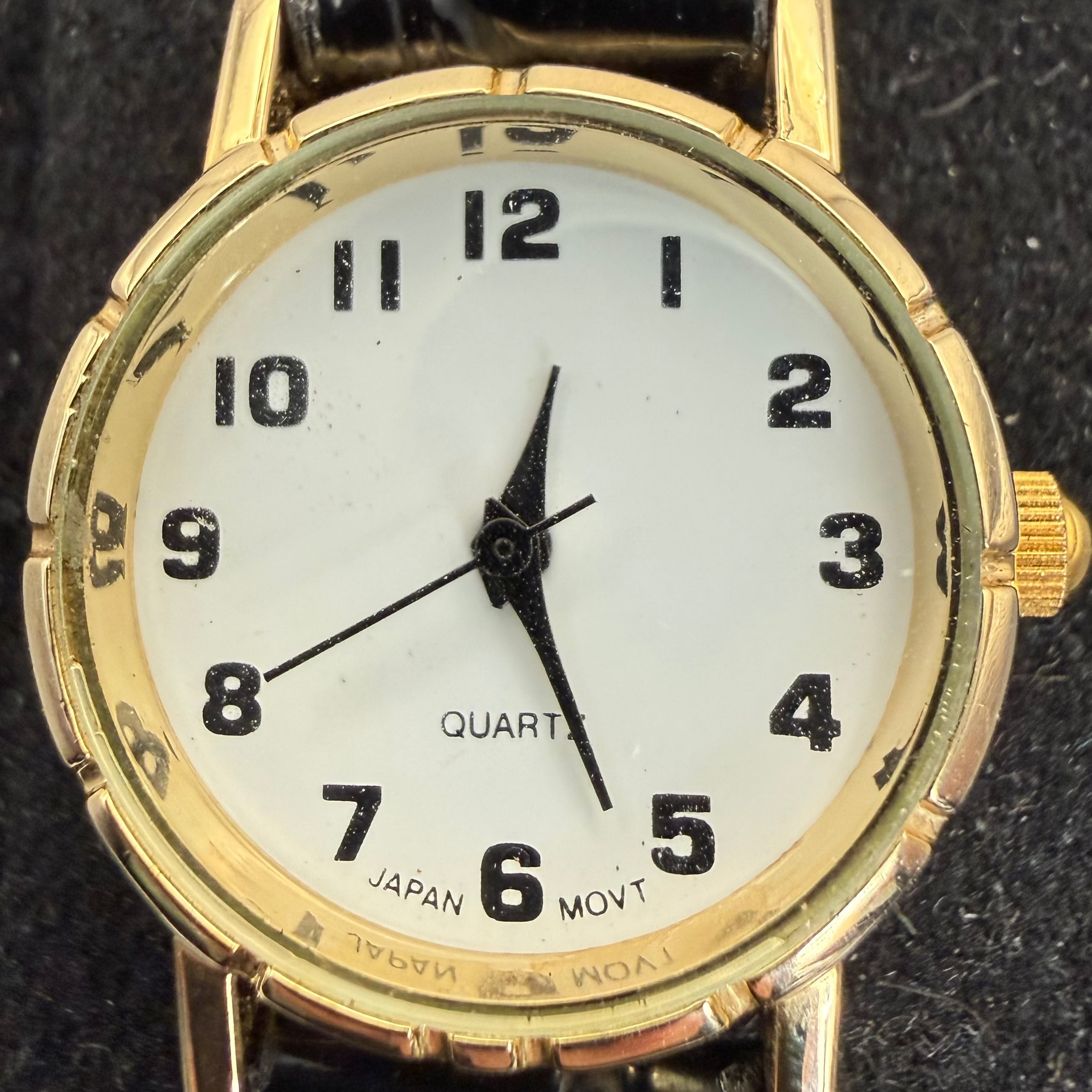 Ladies Gold Tone Quartz White Dial Black Leather Strap Watch (Fully Tested and Working)- £10.00