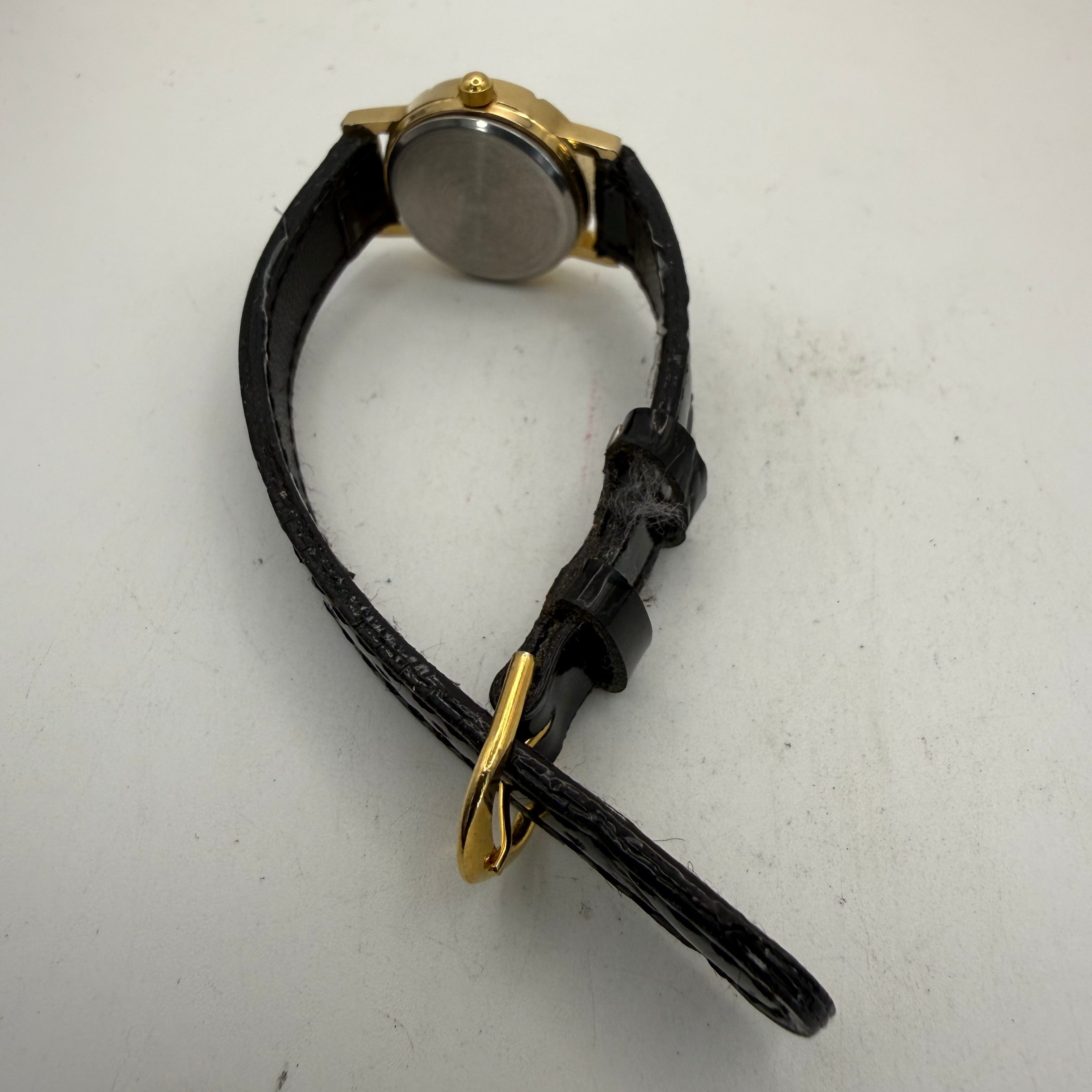 Ladies Gold Tone Quartz White Dial Black Leather Strap Watch (Fully Tested and Working)- £10.00
