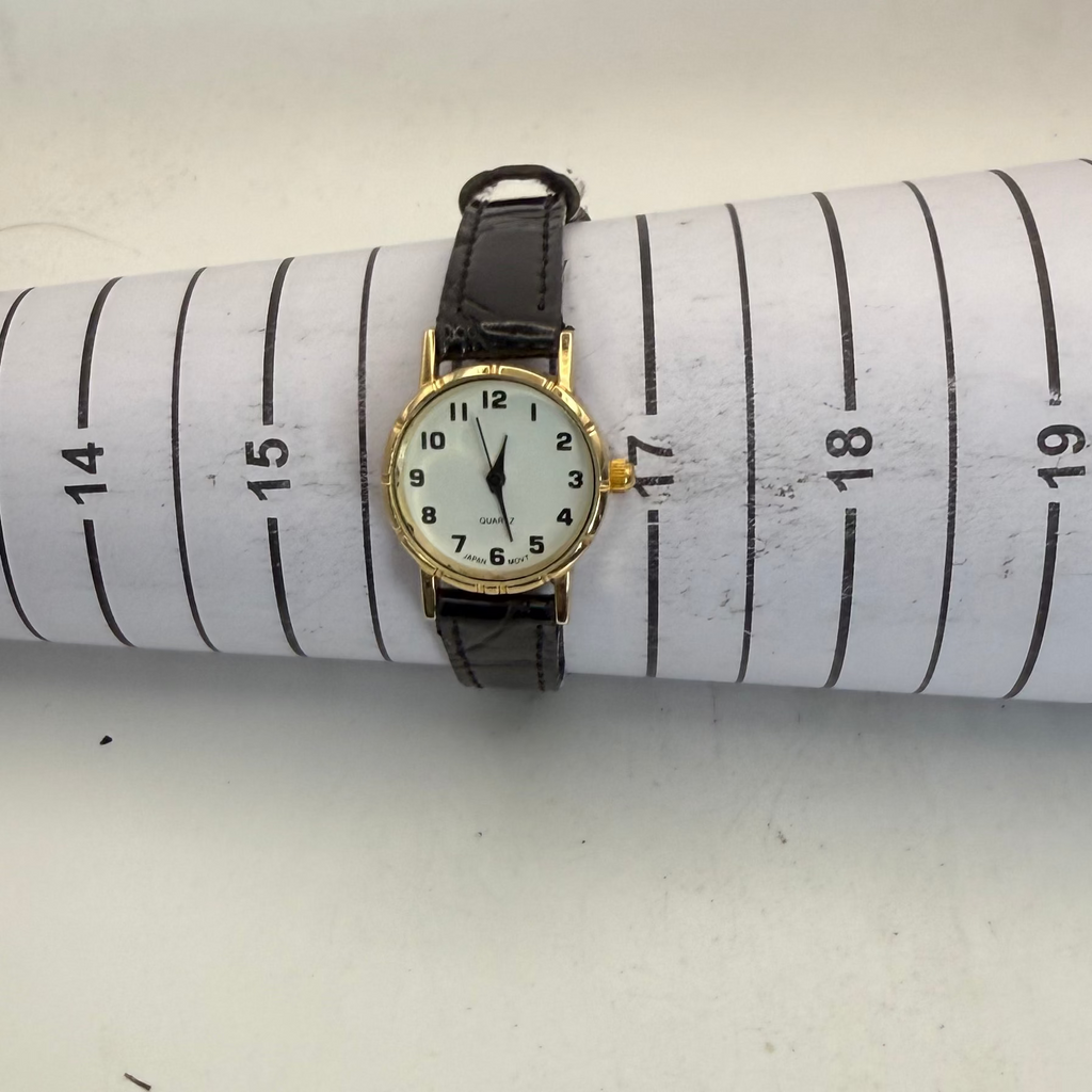 Ladies Gold Tone Quartz White Dial Black Leather Strap Watch (Fully Tested and Working)- £10.00