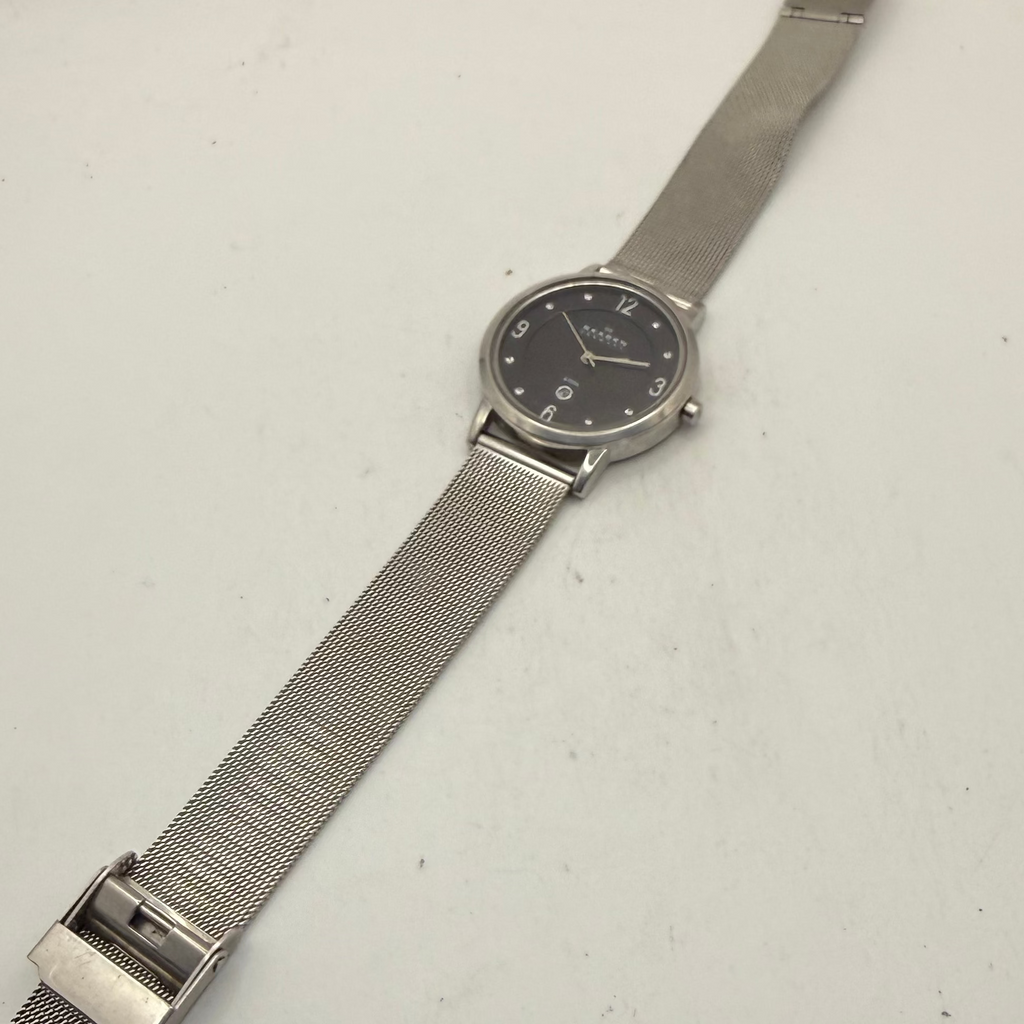 Skagen Denmark Black Dial Crystal Date Stainless Steel Mesh Watch (Fully Tested and Working- £35.00
