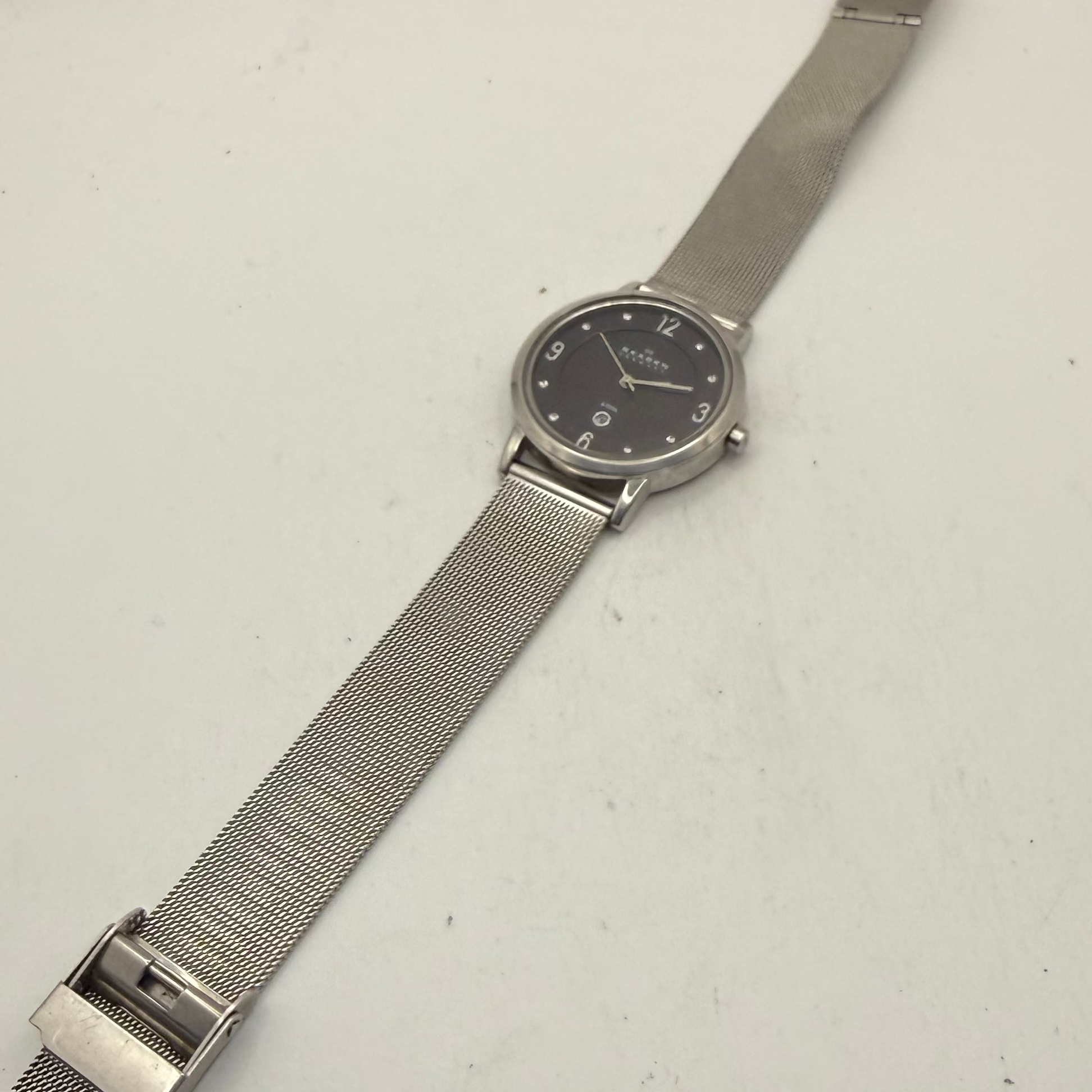 Skagen Denmark Black Dial Crystal Date Stainless Steel Mesh Watch (Fully Tested and Working- £35.00