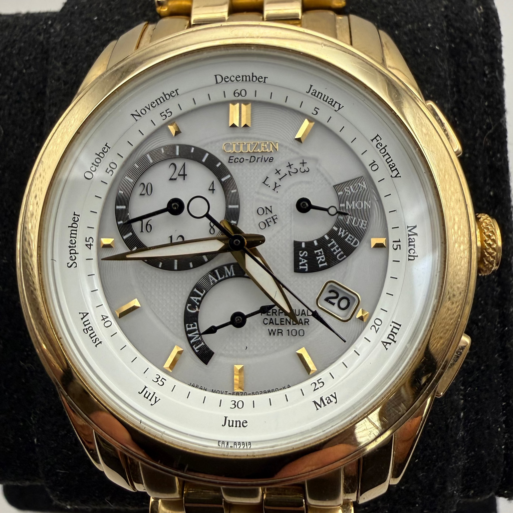 Citizen Eco-Drive Perpetual Calendar Gold Tone Men's Watch E870 (Fully Tested and Working)- £150.00