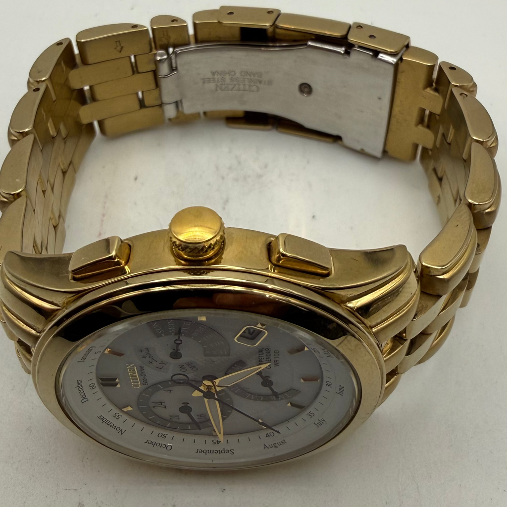 Citizen Eco-Drive Perpetual Calendar Gold Tone Men's Watch E870 (Fully Tested and Working)- £150.00