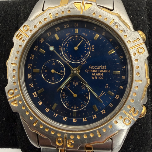 Accurist Chronograph Alarm WR100 Two-Tone Blue Dial Men's Watch (Fully Tested and Working)- £50.00
