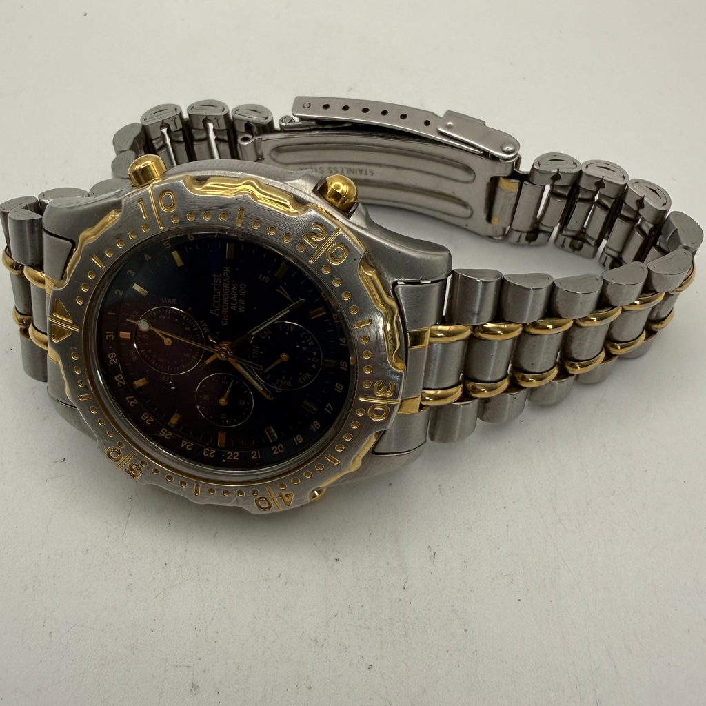 Accurist Chronograph Alarm WR100 Two-Tone Blue Dial Men's Watch (Fully Tested and Working)- £50.00