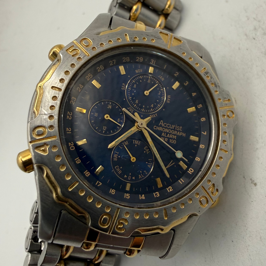 Accurist Chronograph Alarm WR100 Two-Tone Blue Dial Men's Watch (Fully Tested and Working)- £50.00