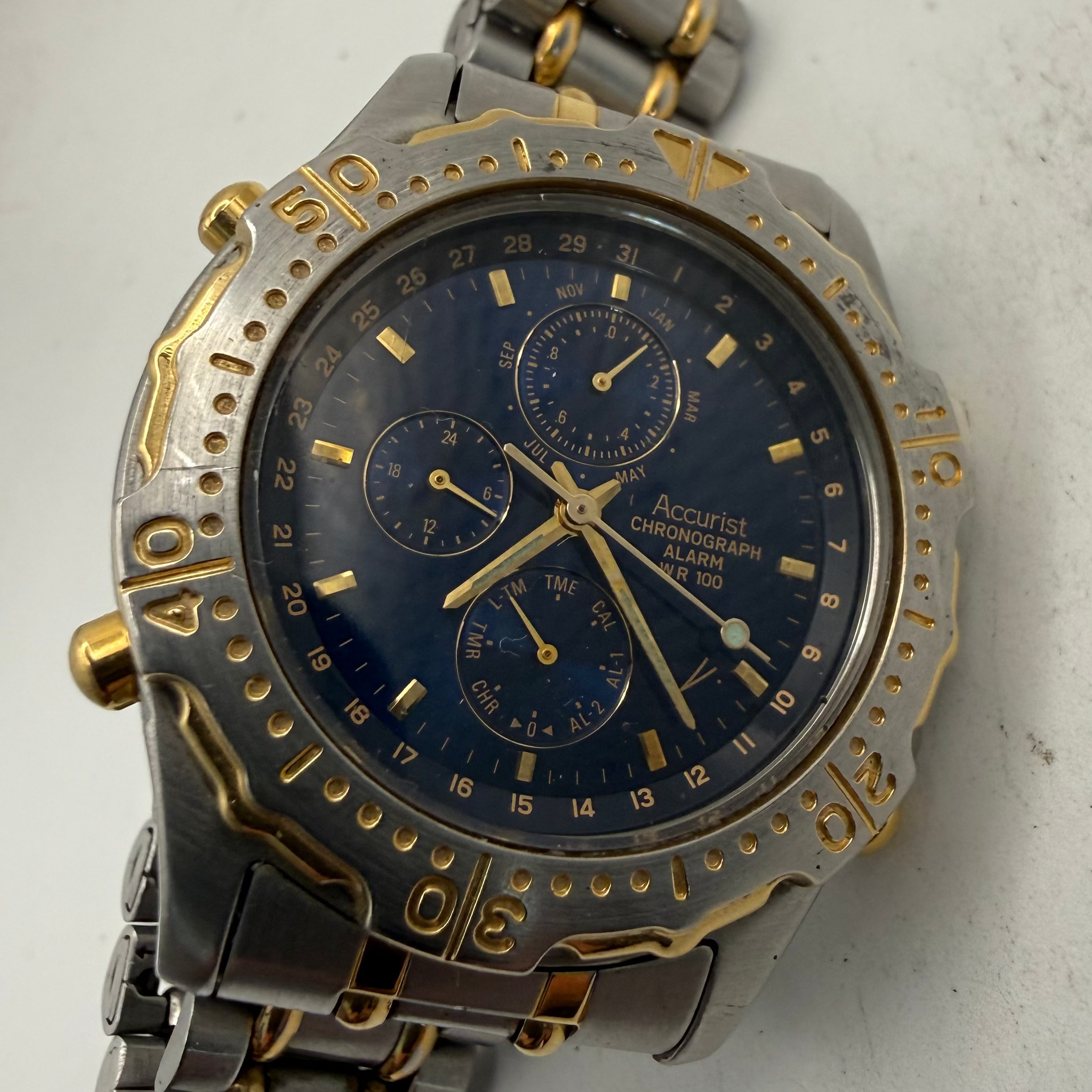 Accurist Chronograph Alarm WR100 Two-Tone Blue Dial Men's Watch (Fully Tested and Working)- £50.00