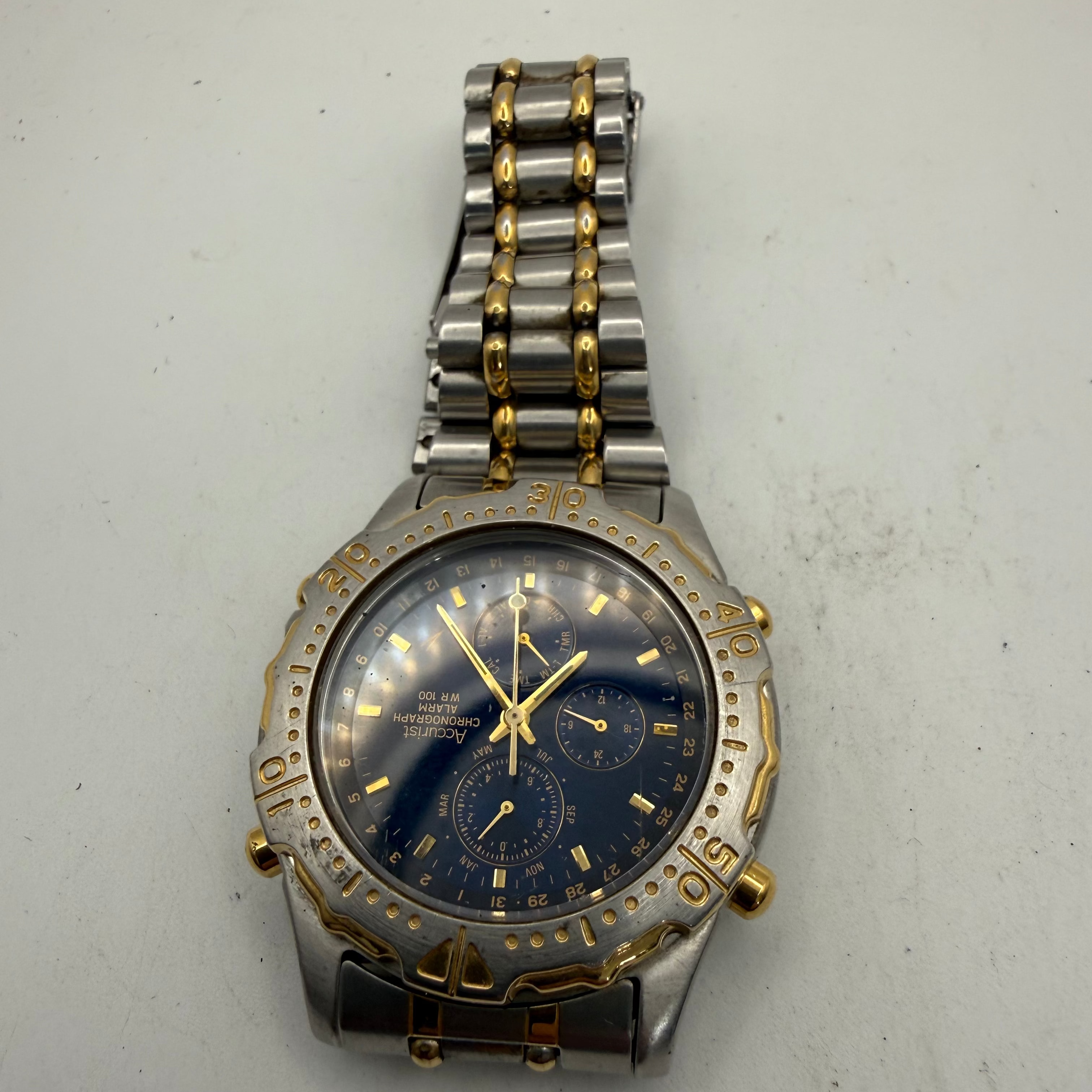 Accurist Chronograph Alarm WR100 Two-Tone Blue Dial Men's Watch (Fully Tested and Working)- £50.00