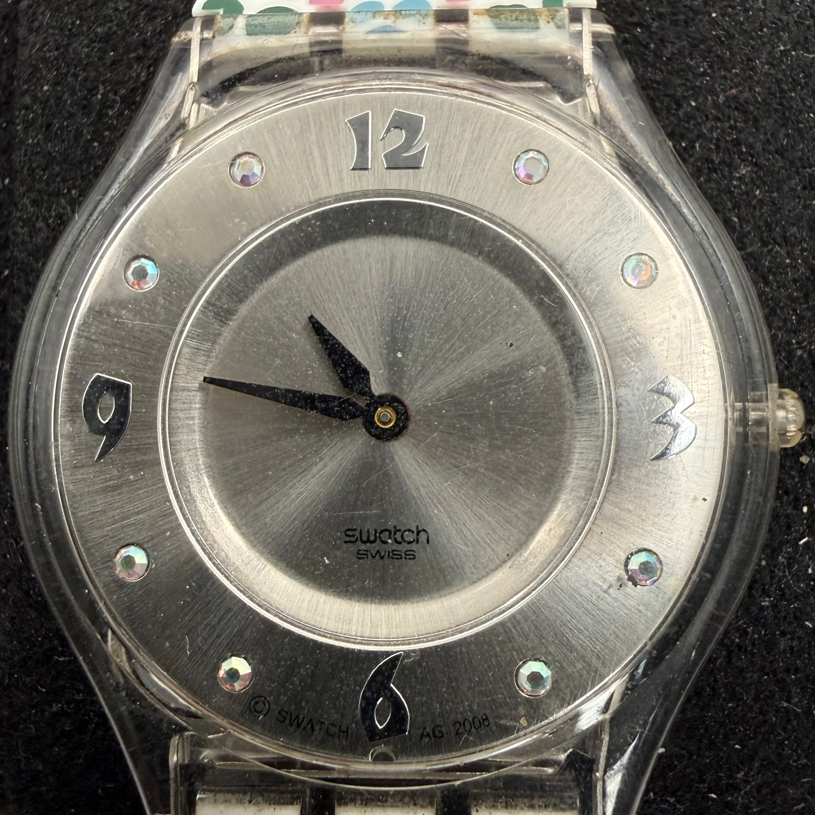 Swatch Ladies Silver Dial Patterned Silicone Strap Quartz Watch AG 2008 (Fully Tested and Working)- £35.00