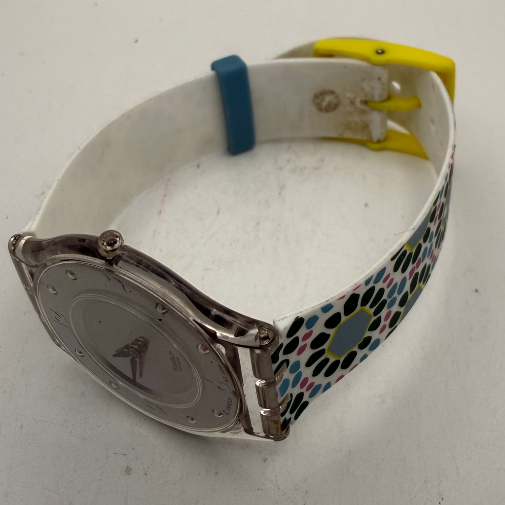 Swatch Ladies Silver Dial Patterned Silicone Strap Quartz Watch AG 2008 (Fully Tested and Working)- £35.00