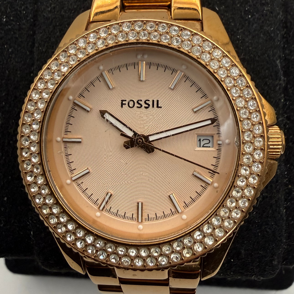 Fossil AM4454 Rose Gold-Tone Crystal Bezel Ladies Quartz Watch (Fully Tested and Working)- £35.00