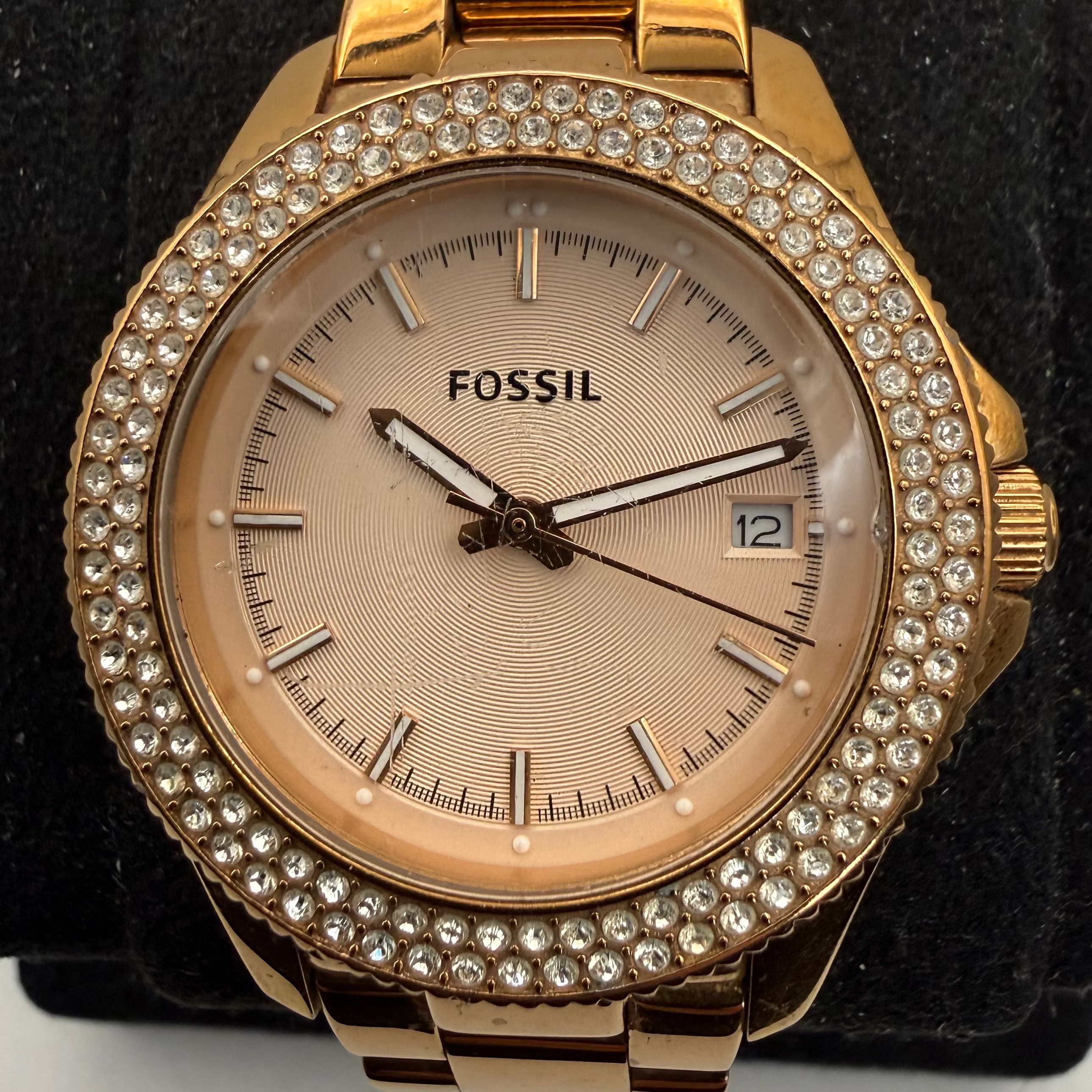 Fossil AM4454 Rose Gold-Tone Crystal Bezel Ladies Quartz Watch (Fully Tested and Working)- £35.00