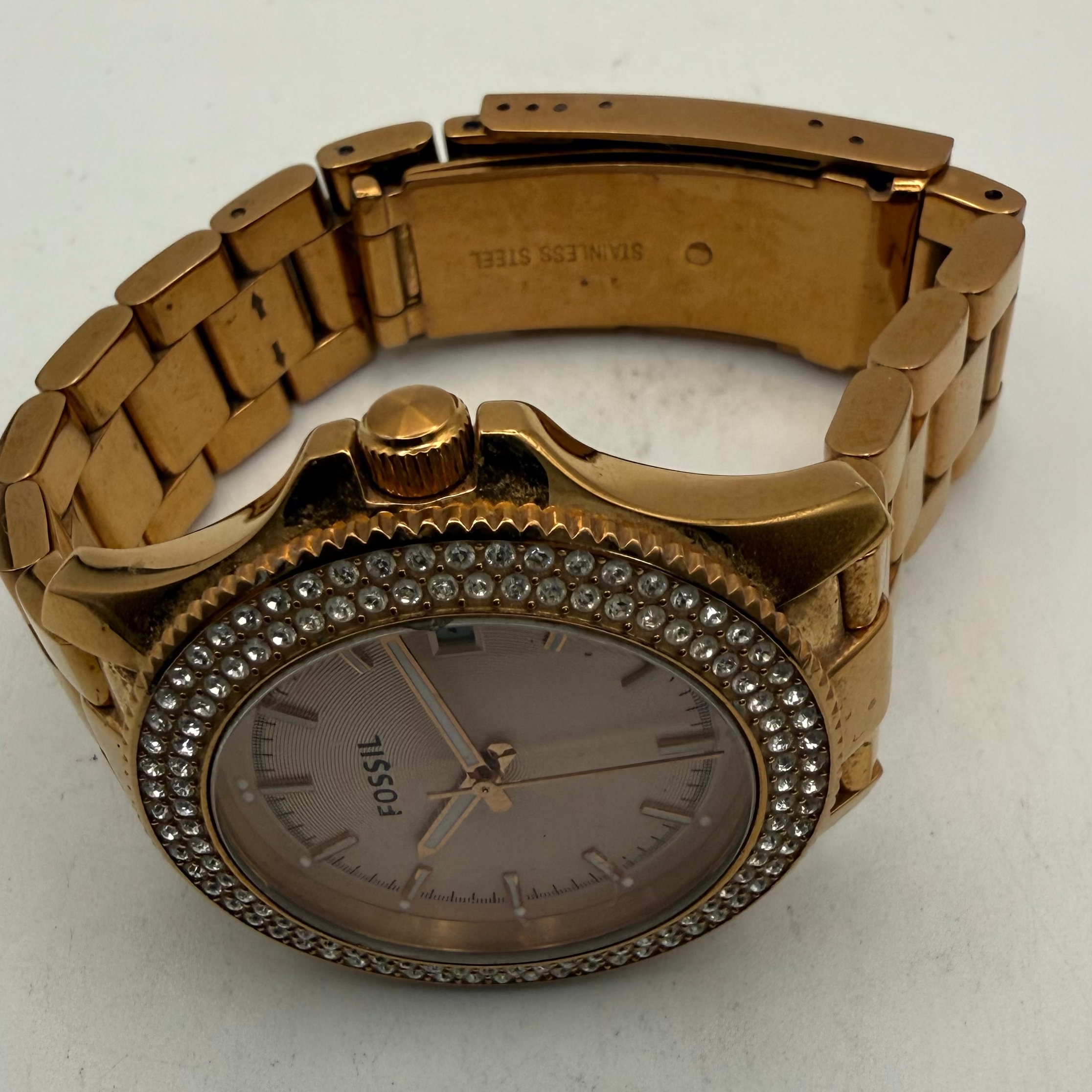 Fossil AM4454 Rose Gold-Tone Crystal Bezel Ladies Quartz Watch (Fully Tested and Working)- £35.00