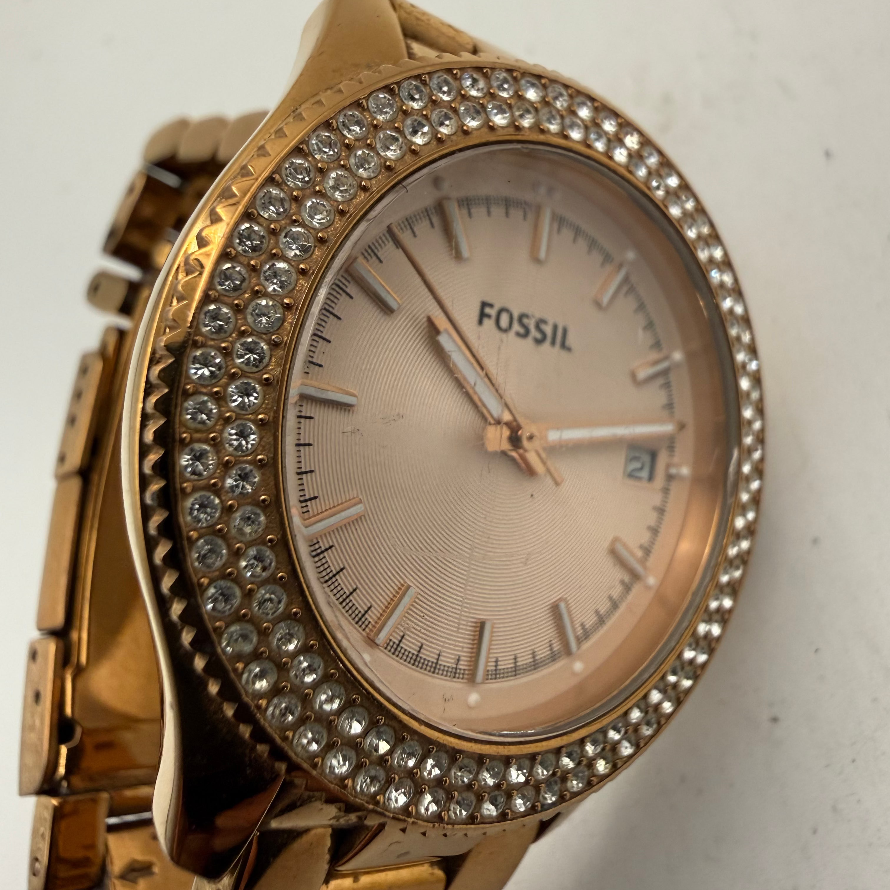 Fossil AM4454 Rose Gold-Tone Crystal Bezel Ladies Quartz Watch (Fully Tested and Working)- £35.00
