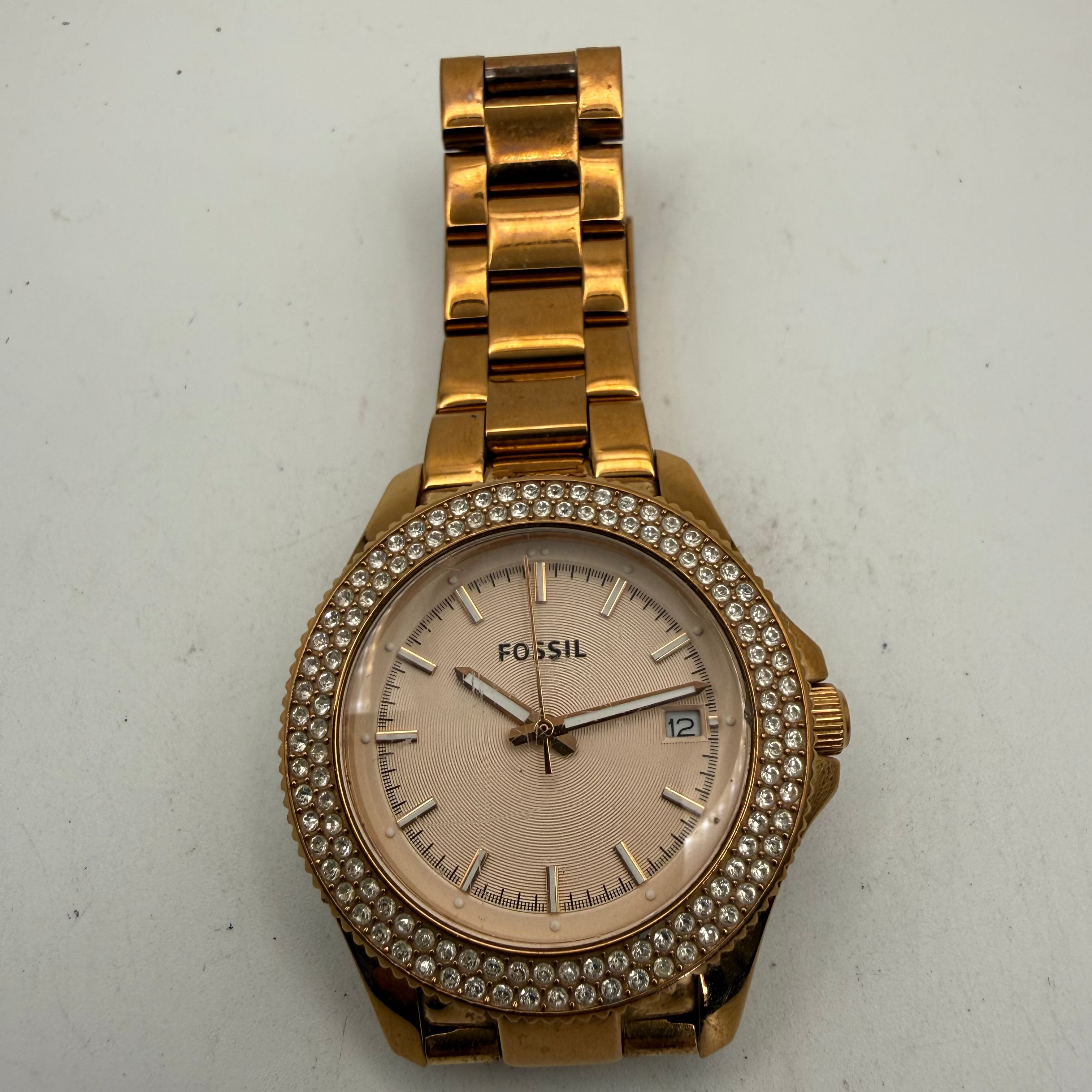 Fossil AM4454 Rose Gold-Tone Crystal Bezel Ladies Quartz Watch (Fully Tested and Working)- £35.00