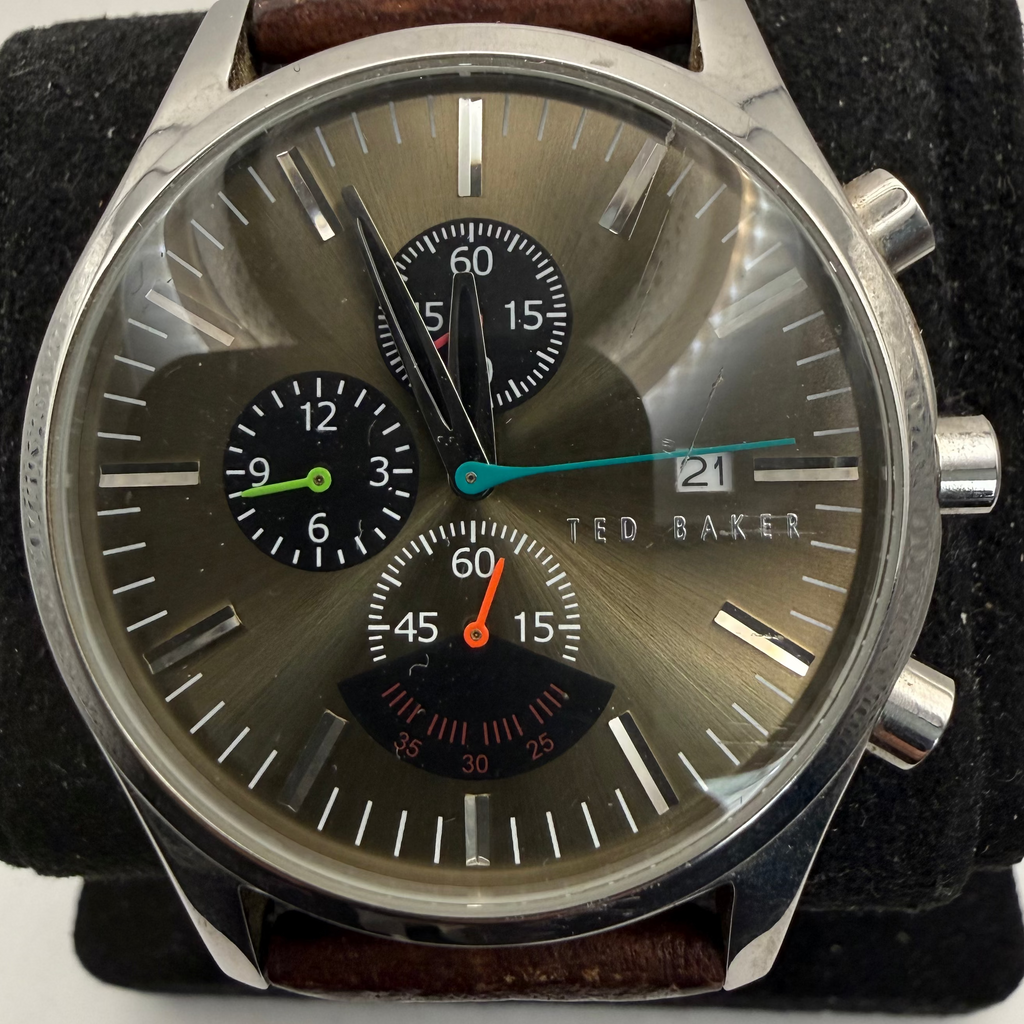 Ted Baker Chronograph Brown Leather Men's Watch Date Quartz (Fully Tested and Working)- £35.00