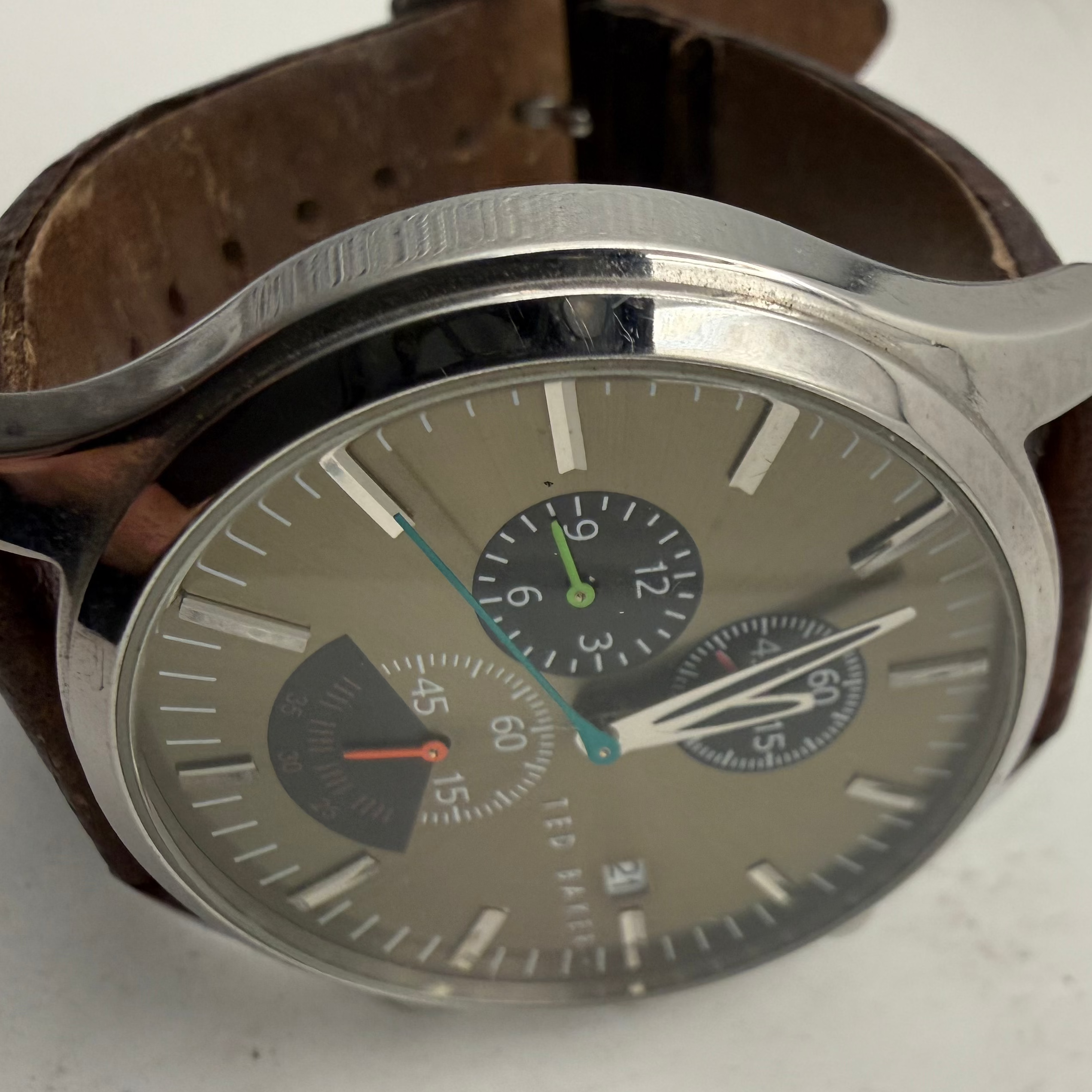 Ted Baker Chronograph Brown Leather Men's Watch Date Quartz (Fully Tested and Working)- £35.00