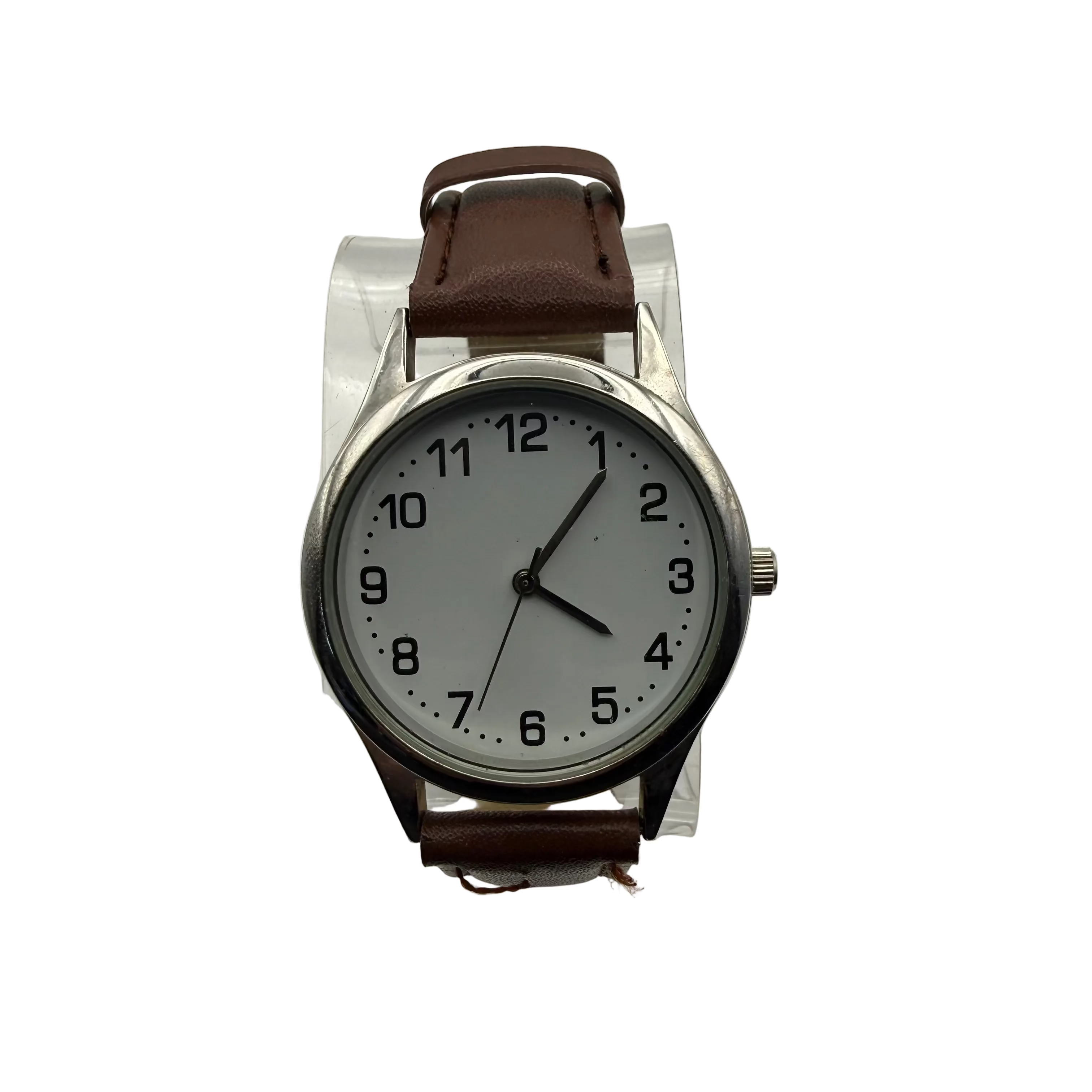 No Brand Classic Minimalist White Dial Quartz Watch – Brown Leather Strap- £9.99