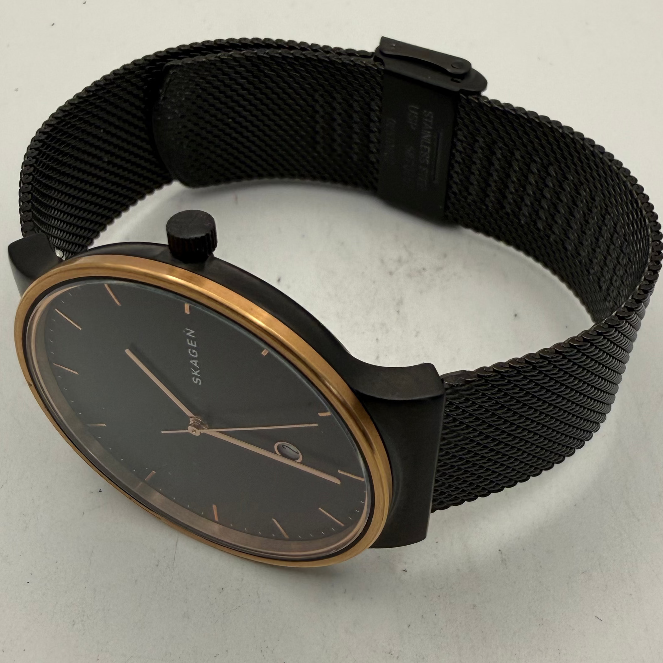 Skagen Ancher SKW6296 Black & Rose Gold Mesh Quartz Watch 42mm (Fully Tested and Working)- £45.00