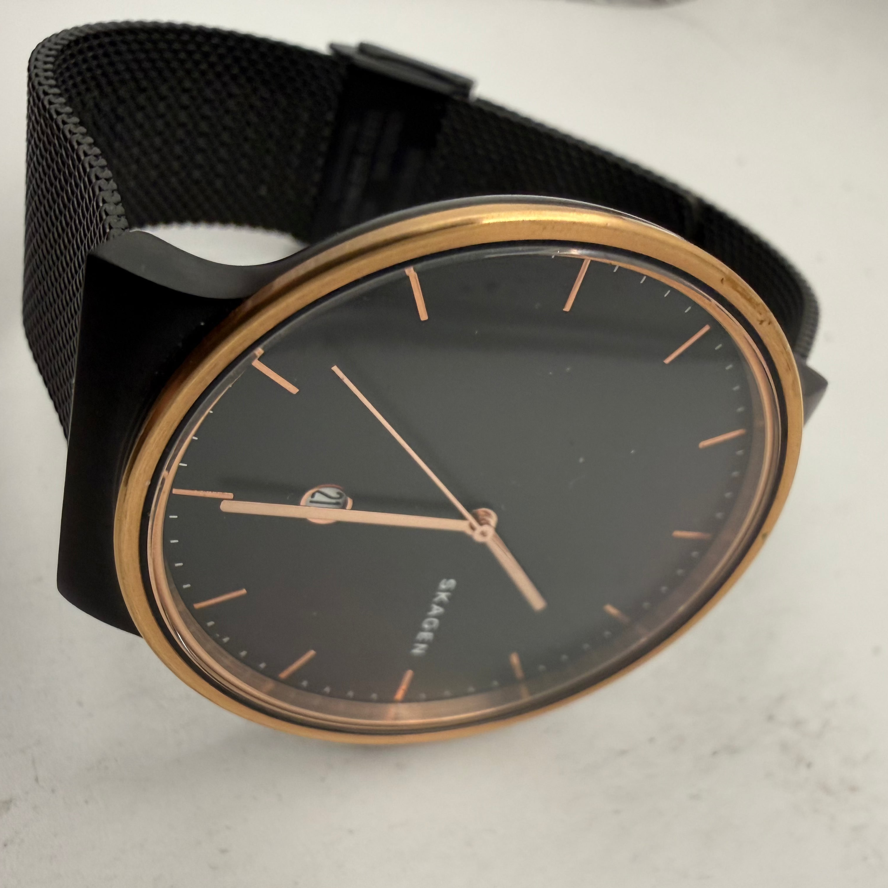 Skagen Ancher SKW6296 Black & Rose Gold Mesh Quartz Watch 42mm (Fully Tested and Working)- £45.00