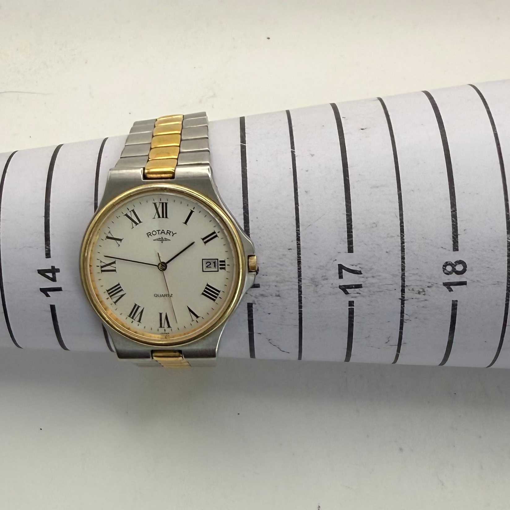 Rotary Two Tone White Roman Dial Quartz Date Watch 35mm (Fully Tested and Working- £35.00