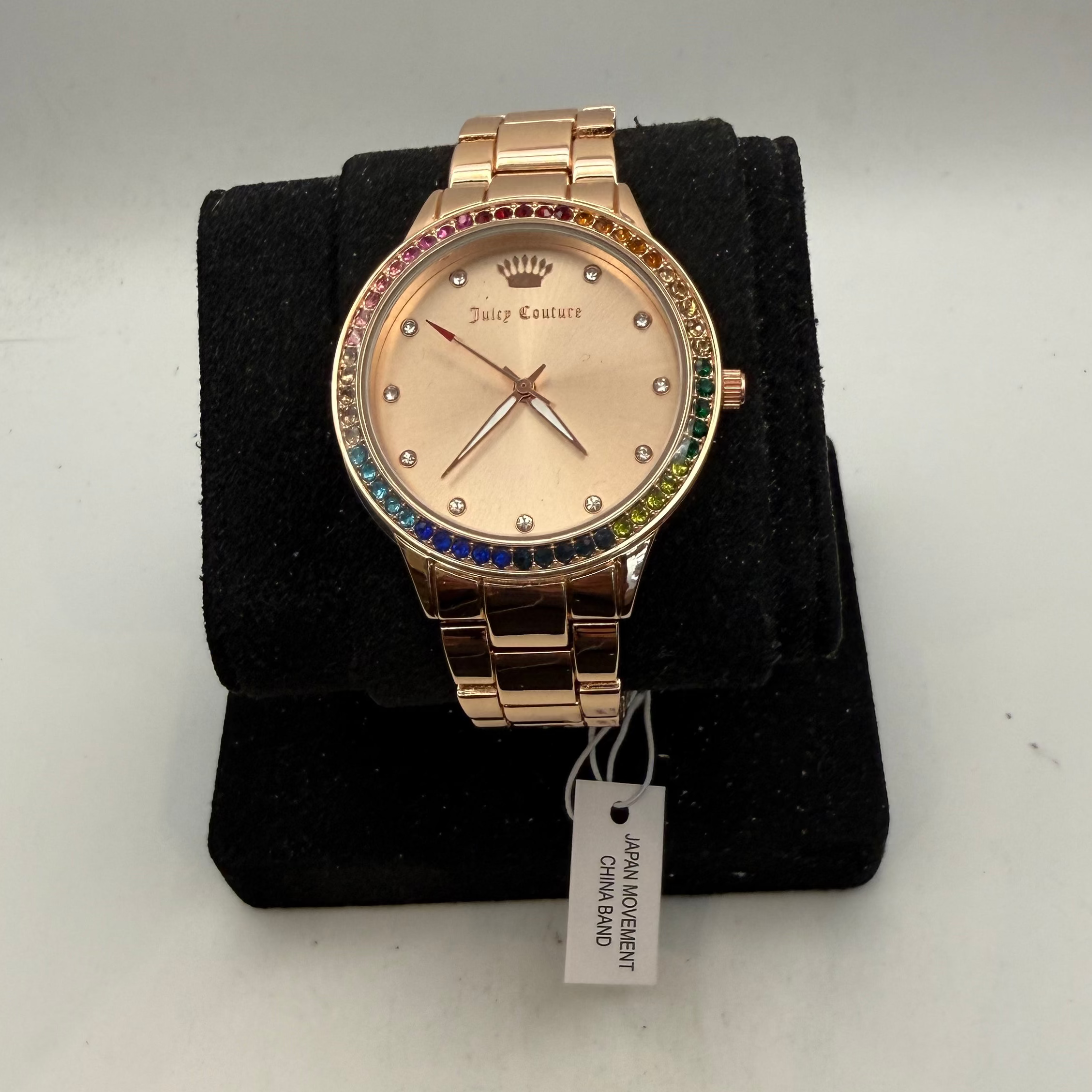 Juicy Couture Black Label Ladies Rose Gold Tone Watch Rainbow Crystal Bezel 40mm- £20.00