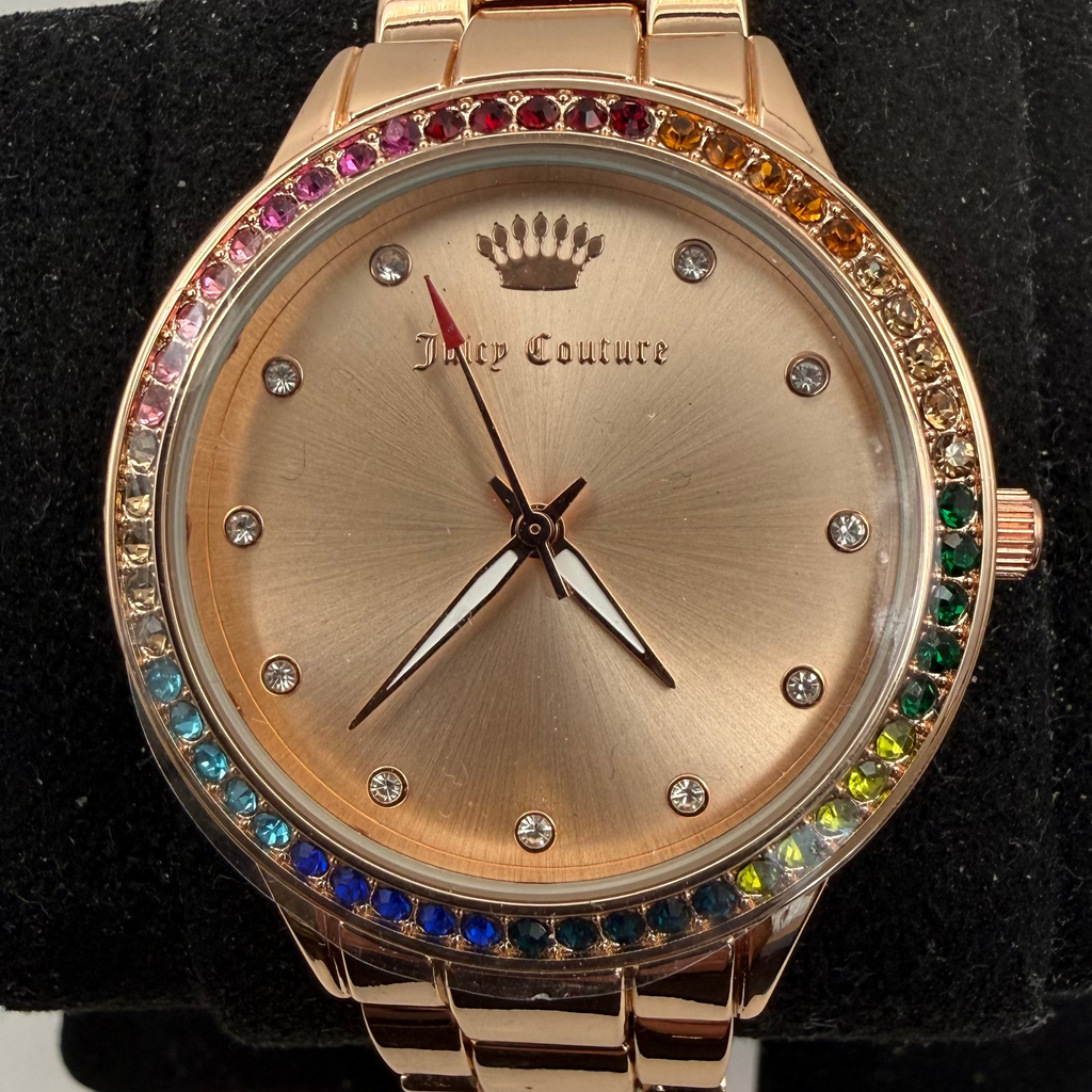 Juicy Couture Black Label Ladies Rose Gold Tone Watch Rainbow Crystal Bezel 40mm- £20.00