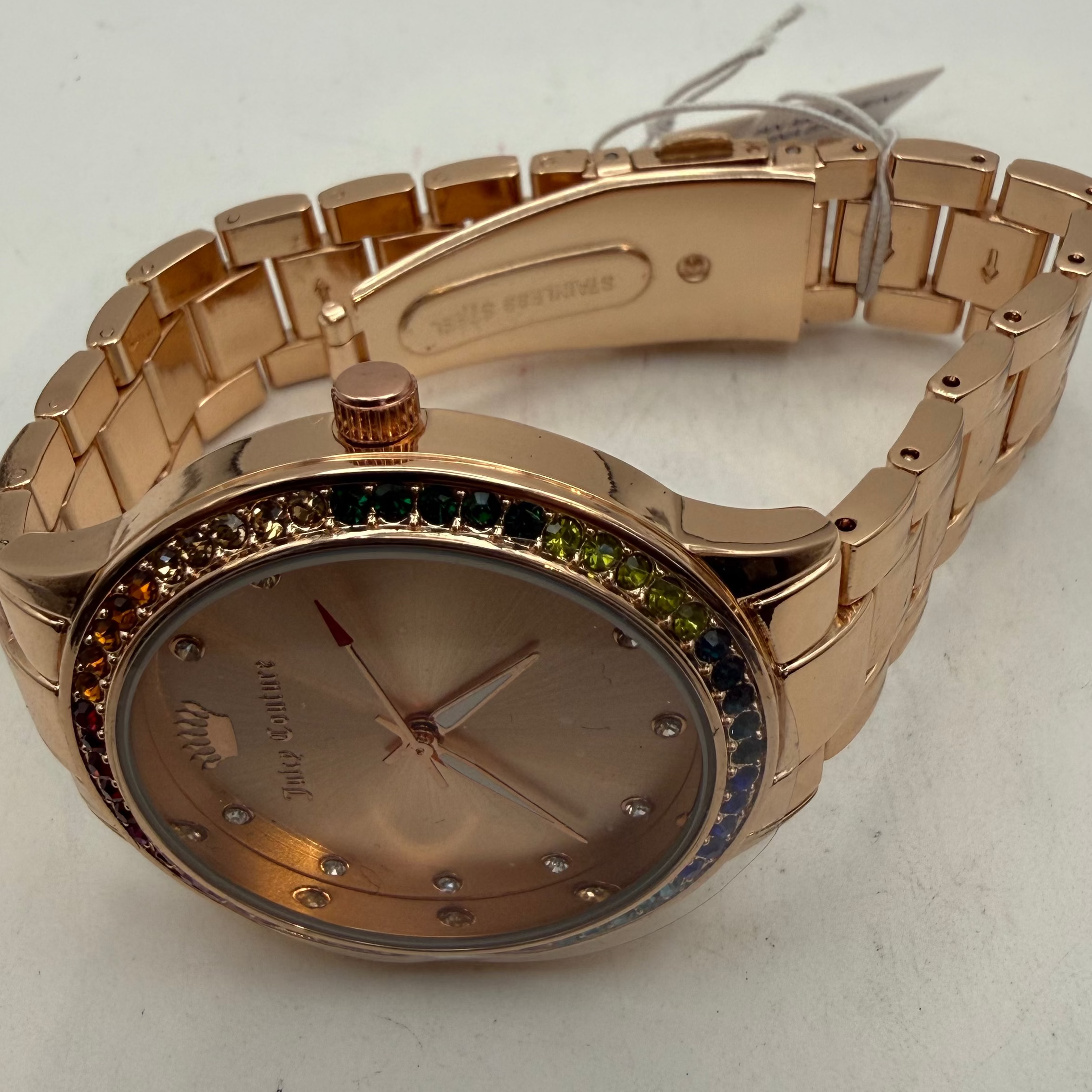 Juicy Couture Black Label Ladies Rose Gold Tone Watch Rainbow Crystal Bezel 40mm- £20.00