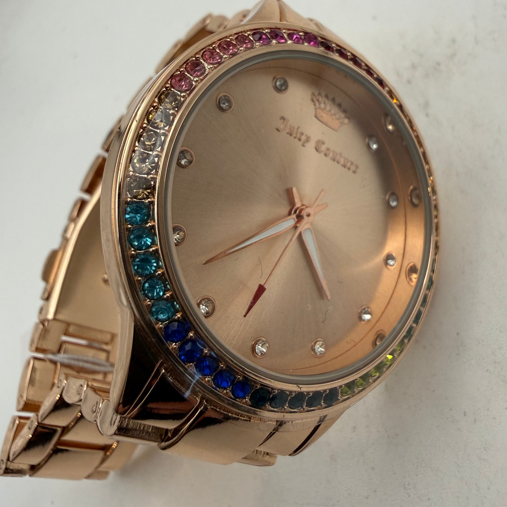 Juicy Couture Black Label Ladies Rose Gold Tone Watch Rainbow Crystal Bezel 40mm- £20.00