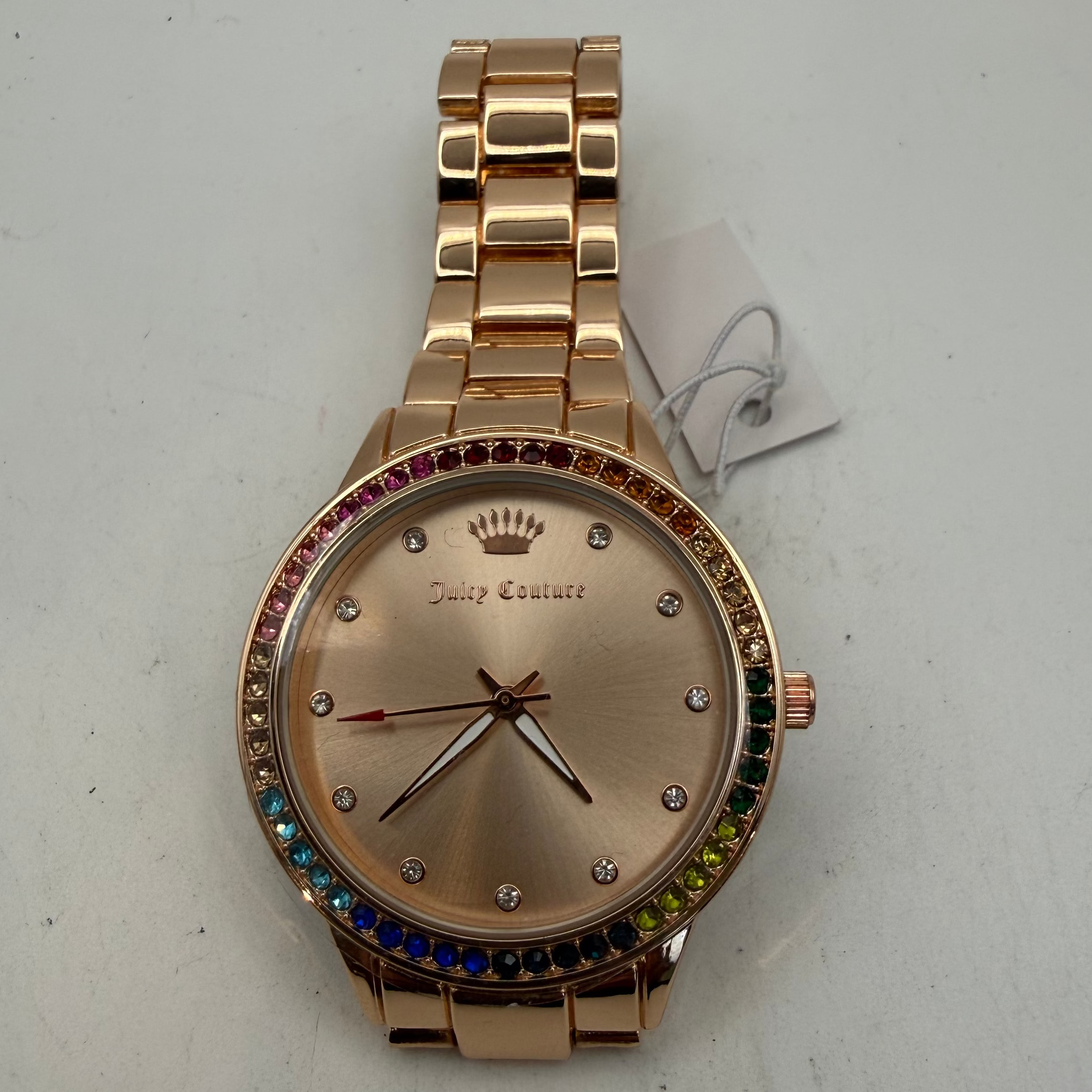 Juicy Couture Black Label Ladies Rose Gold Tone Watch Rainbow Crystal Bezel 40mm- £20.00