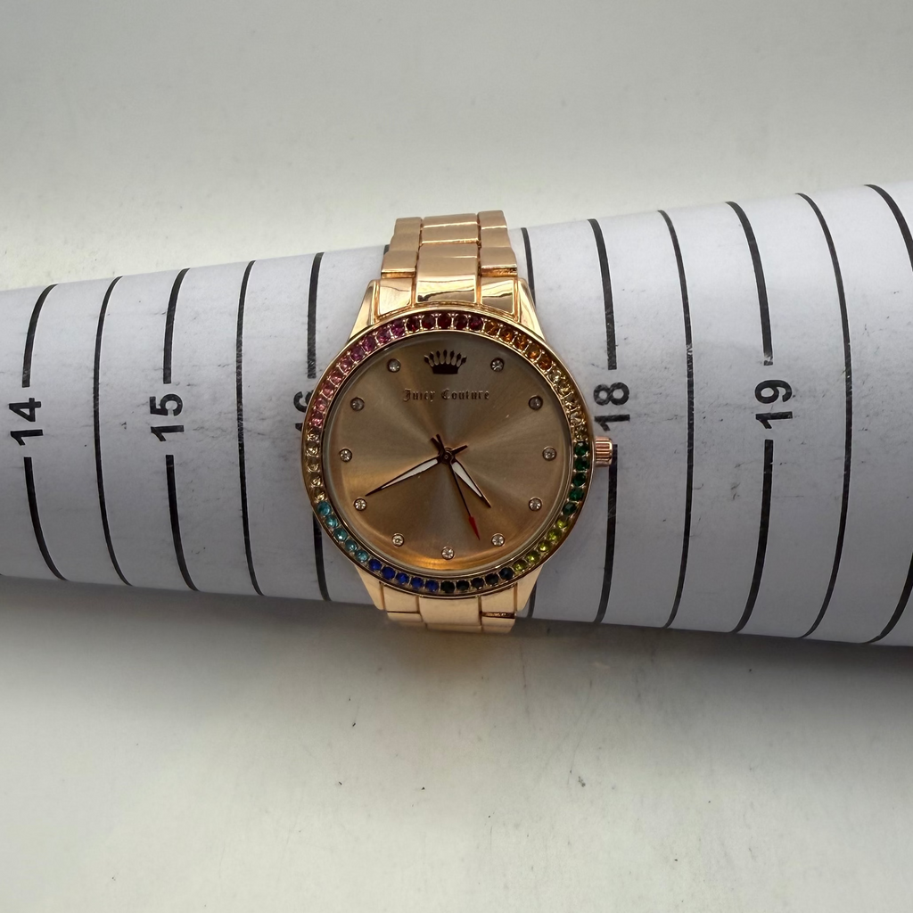 Juicy Couture Black Label Ladies Rose Gold Tone Watch Rainbow Crystal Bezel 40mm- £20.00