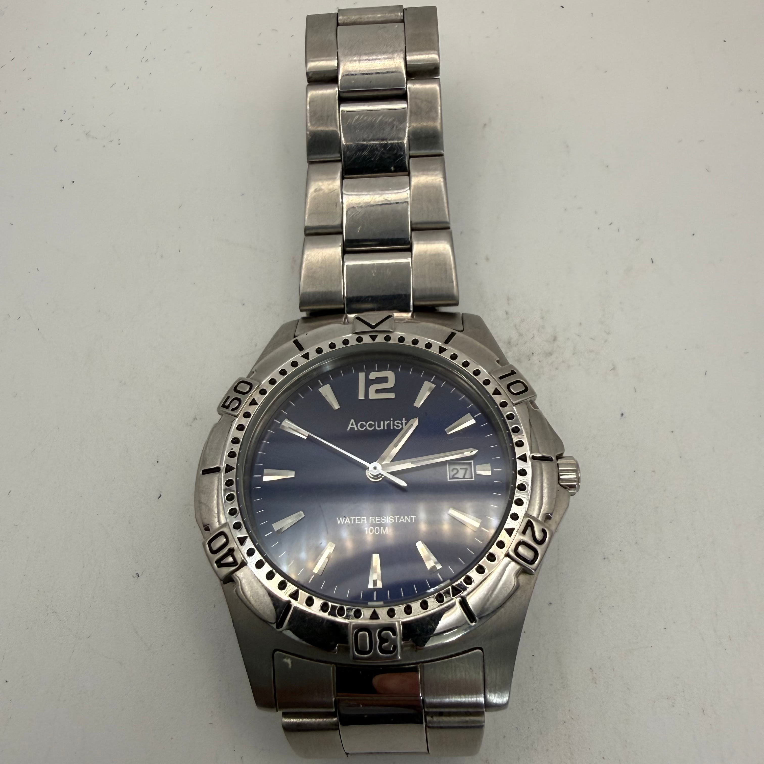 Accurist MB766 Blue Dial Stainless Steel Men's Quartz Watch (Fully Tested and Working)- £35.00