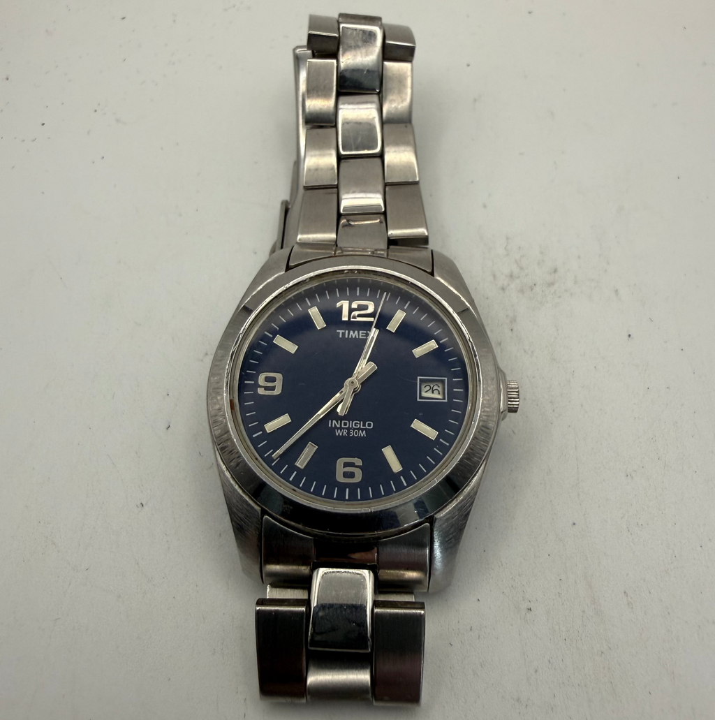 Timex Indiglo Blue Dial Date Stainless Steel Quartz Watch (Fully Tested and Working)- £25.00
