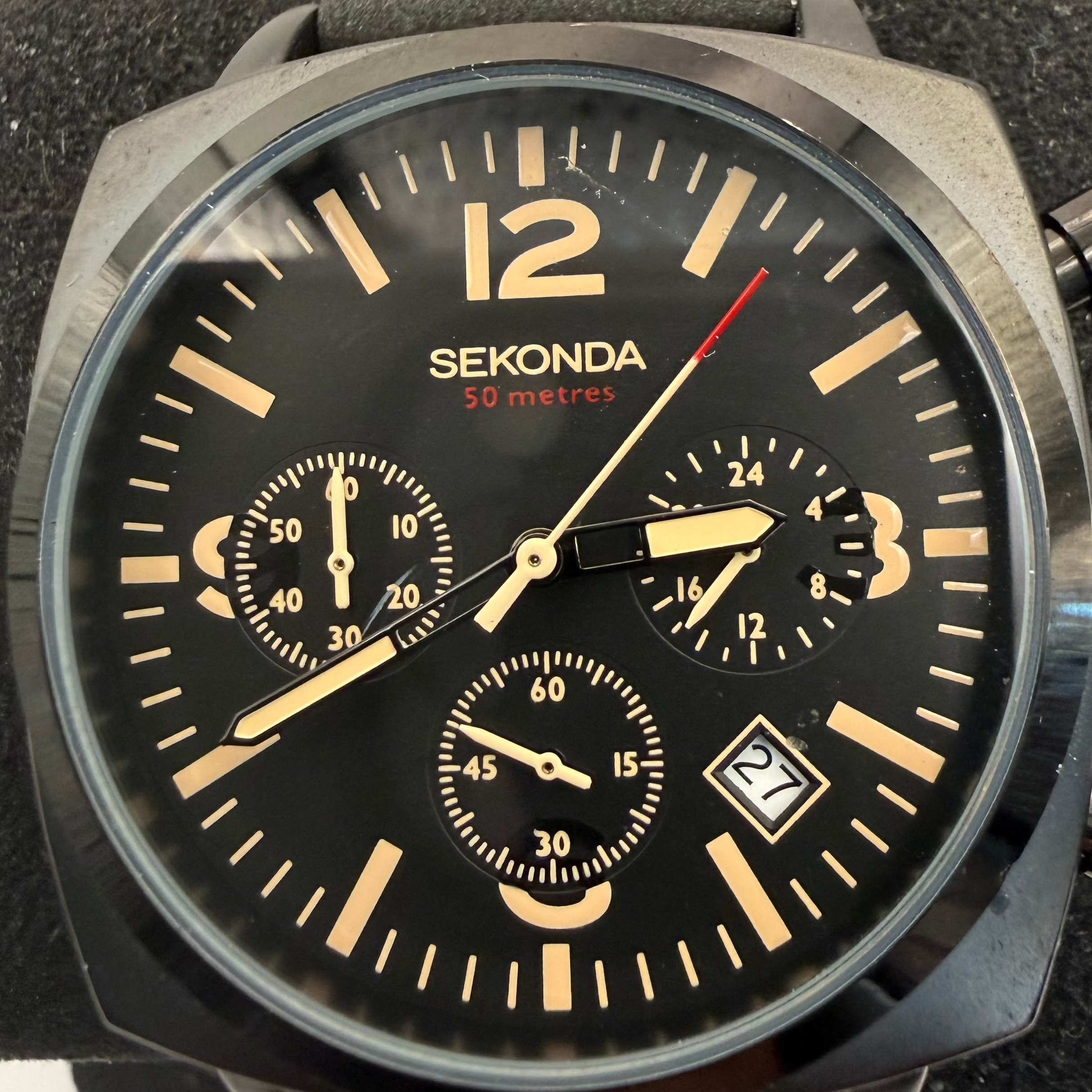Sekonda Chronograph Black Dial Leather Strap Watch (Fully Tested and Working)- £40.00