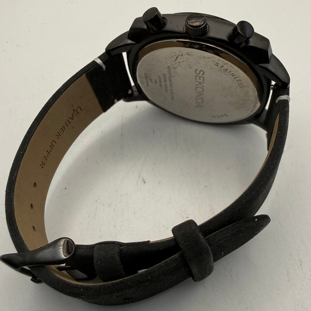 Sekonda Chronograph Black Dial Leather Strap Watch (Fully Tested and Working)- £40.00
