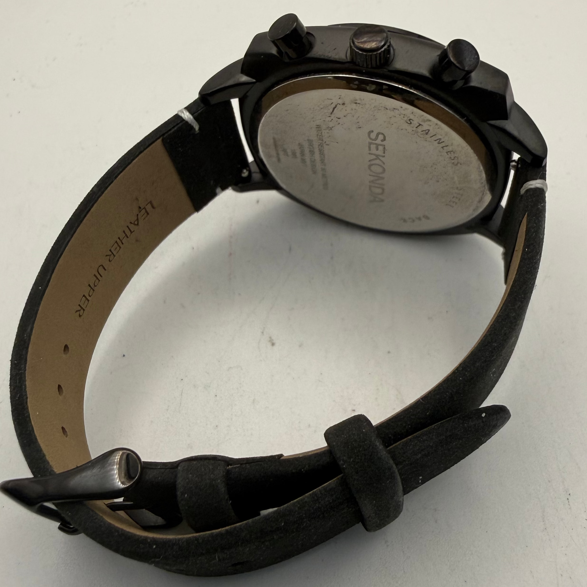 Sekonda Chronograph Black Dial Leather Strap Watch (Fully Tested and Working)- £40.00