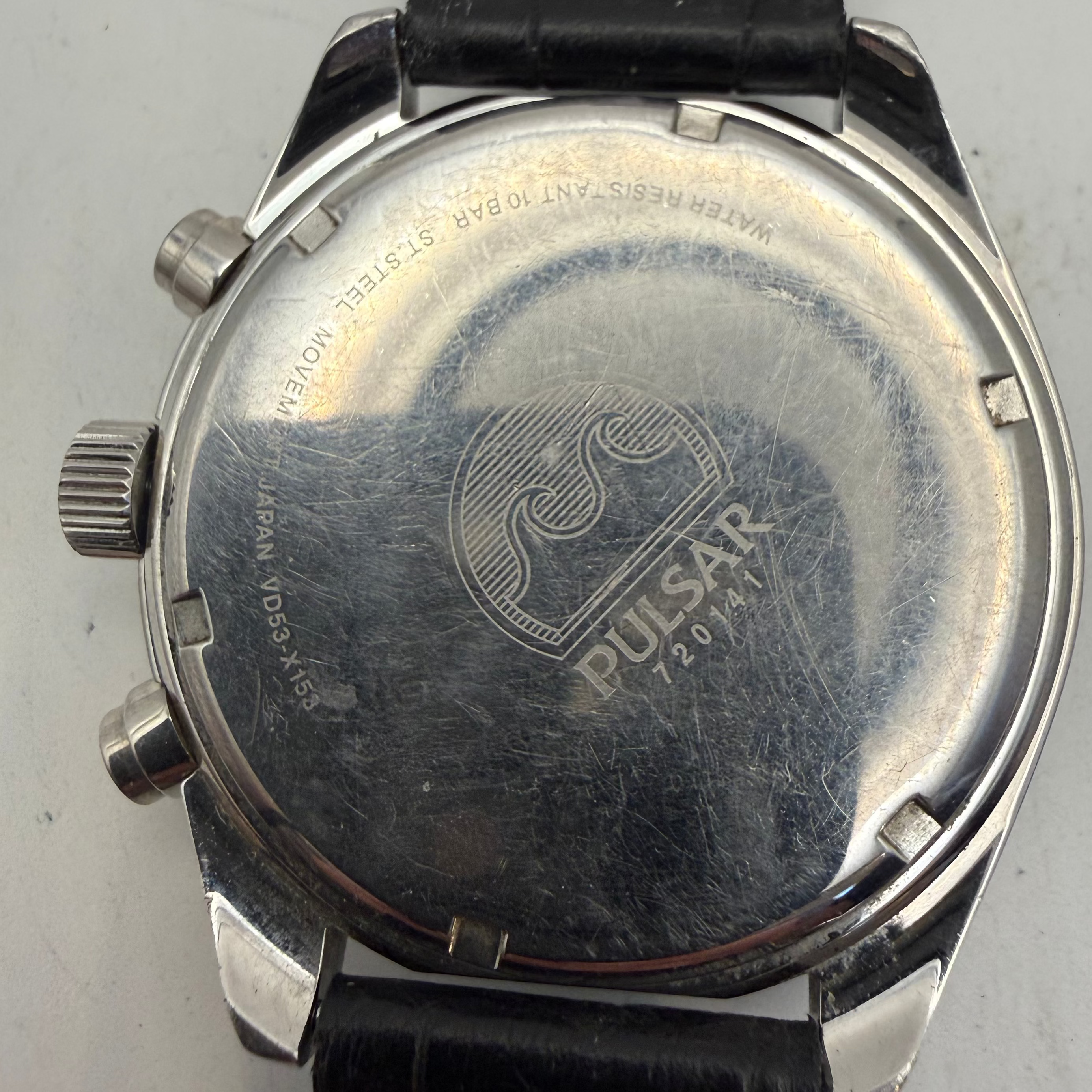 Pulsar Chronograph 100M Black Dial Men's Watch Black Leather Strap 49mm (Fully Tested and Working)- £55.00