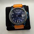 Police Men's Blue Dial Date Watch Orange Leather Strap 49mm