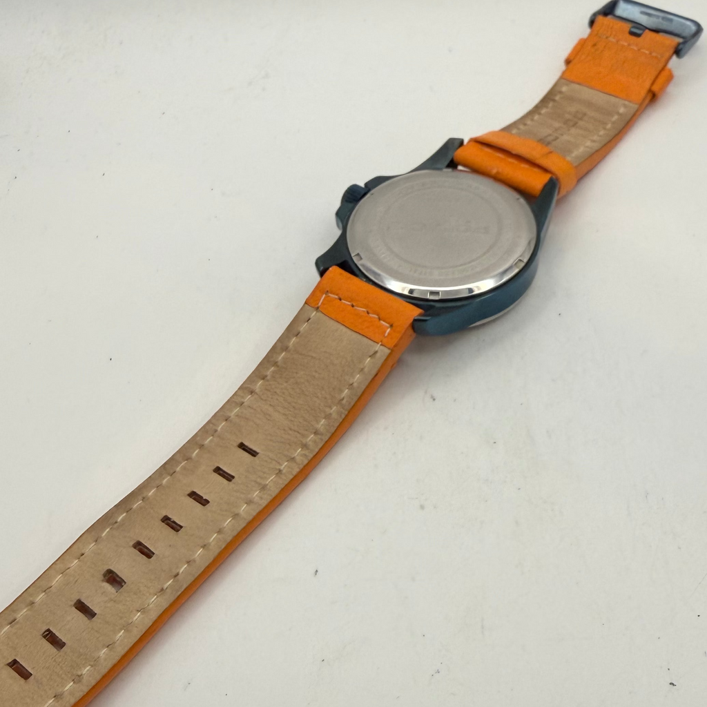 Police Men's Blue Dial Date Watch Orange Leather Strap 49mm