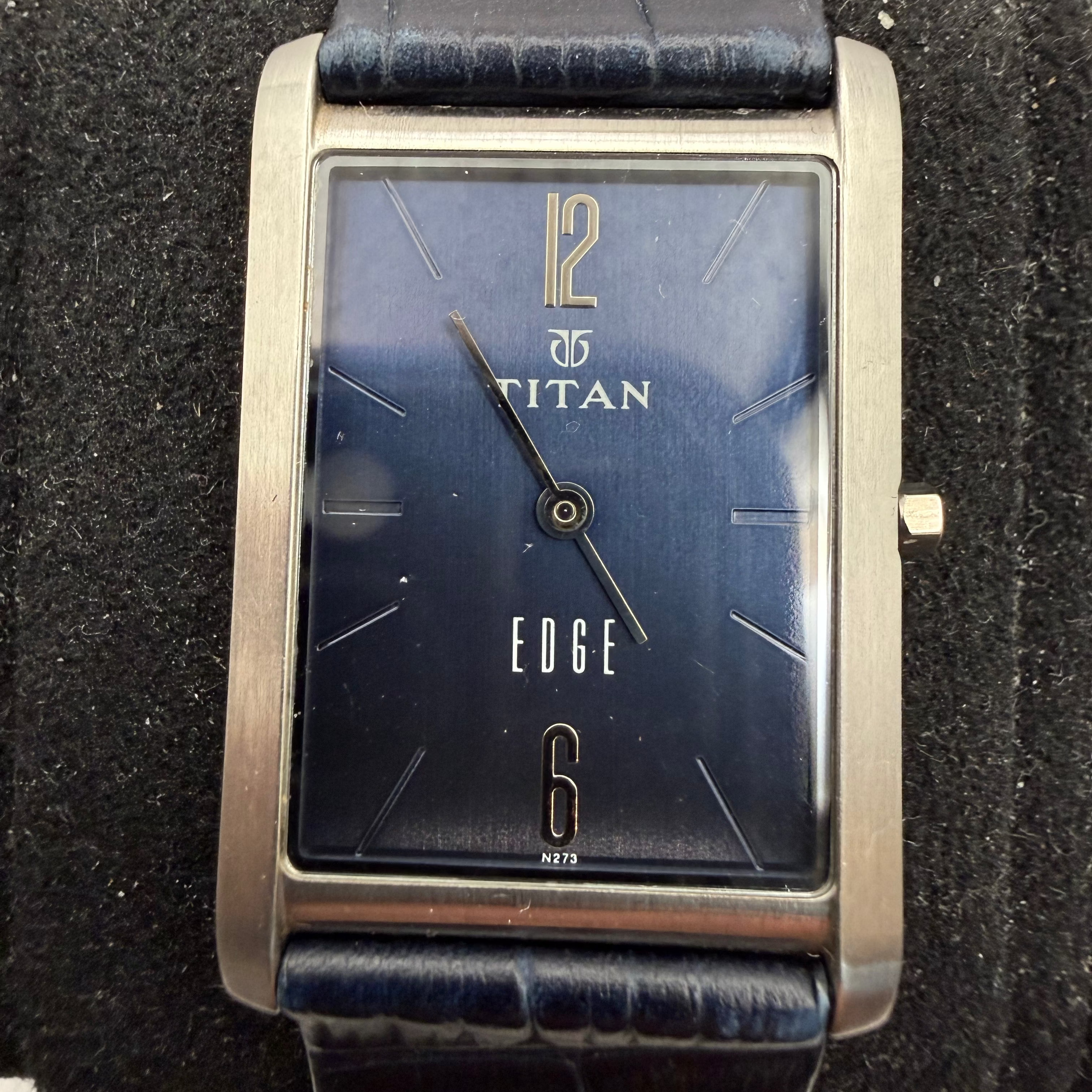 Titan Edge Ultra Slim Sapphire Crystal Blue Dial Leather Strap Watch (Fully Tested an- £75.00