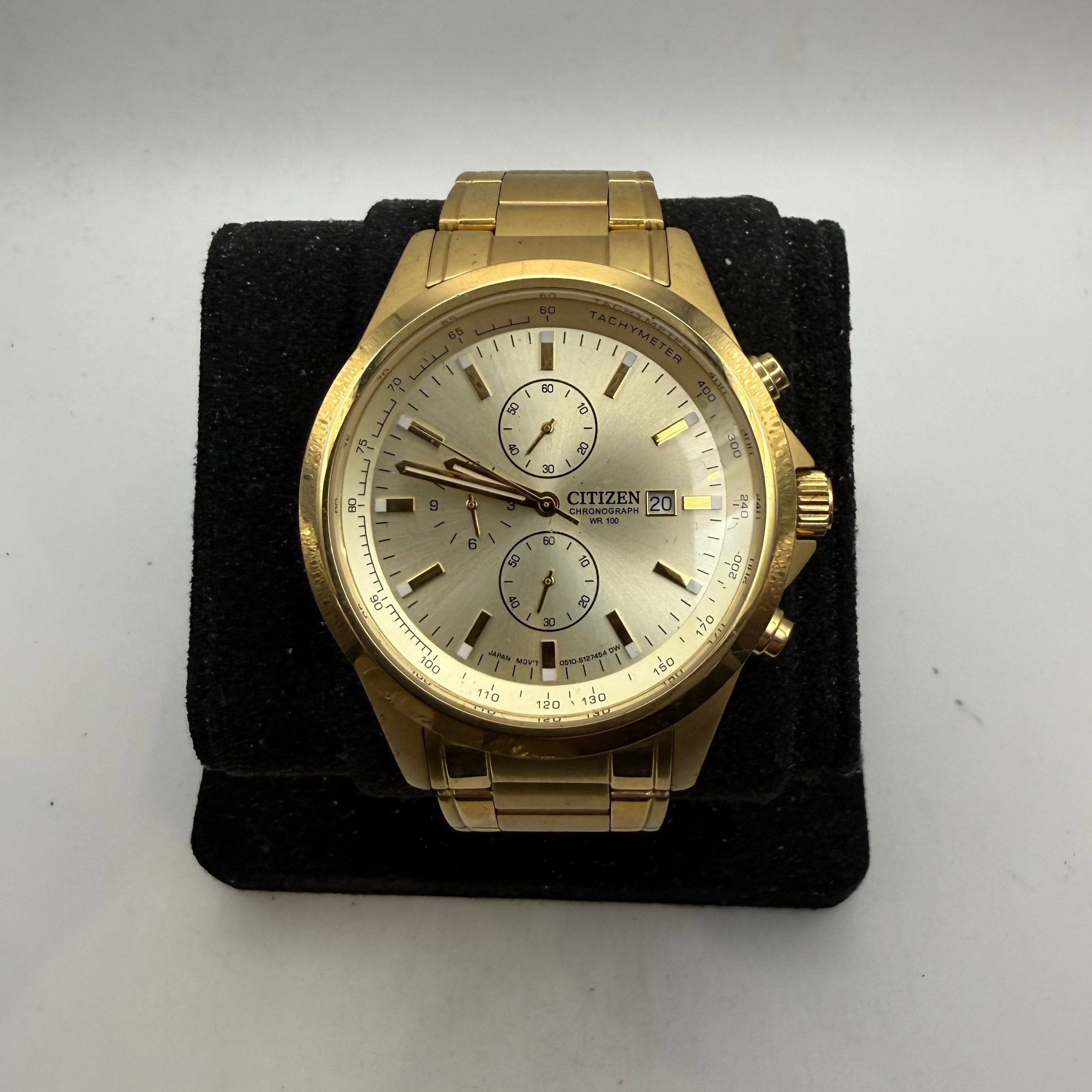 Citizen Chronograph Gold Tone WR100 Tachymeter Bracelet Watch 47mm (Fully Tested and Working)- £100.00